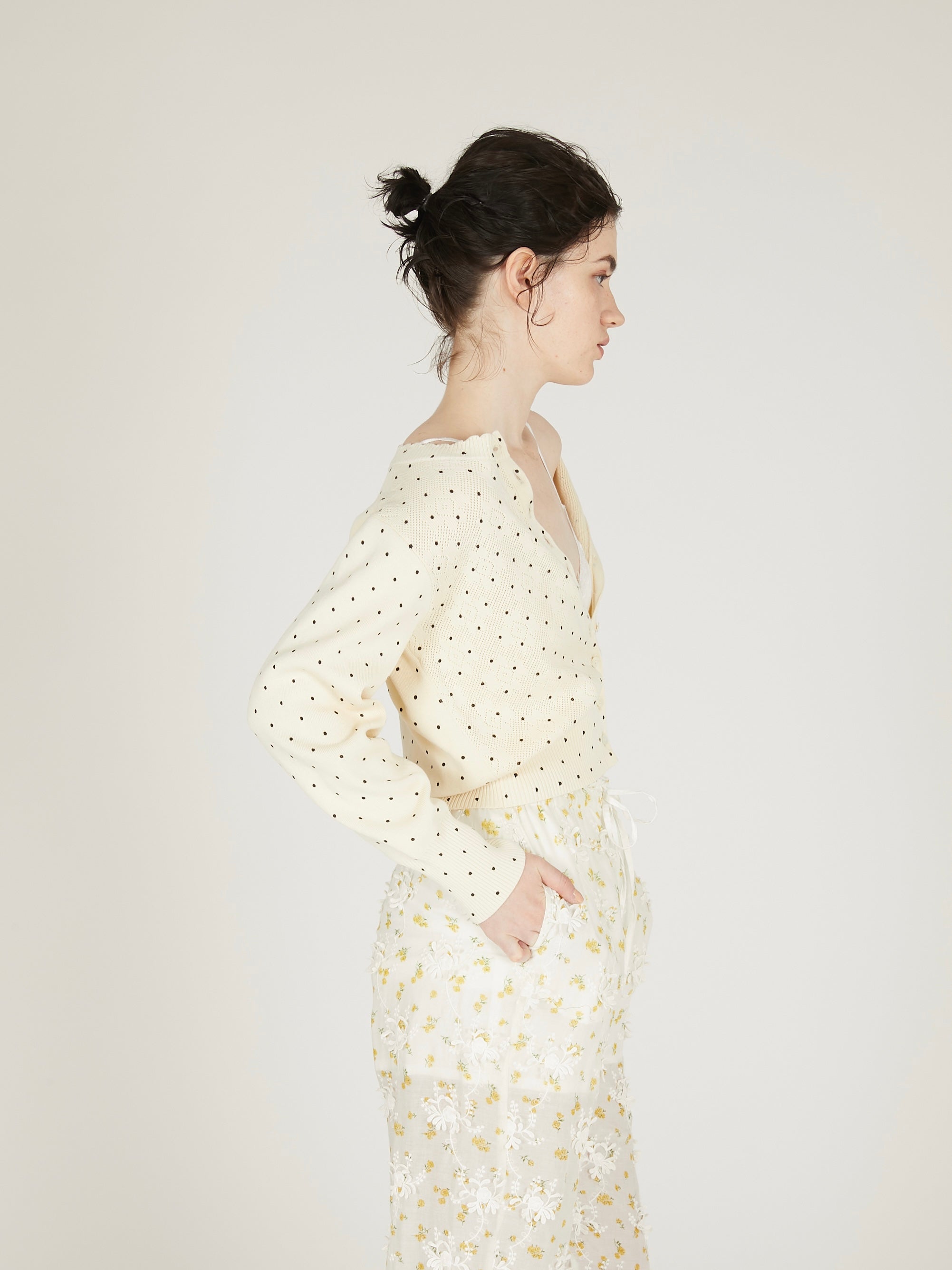 flower Jacquard dot cardigan|IVORY