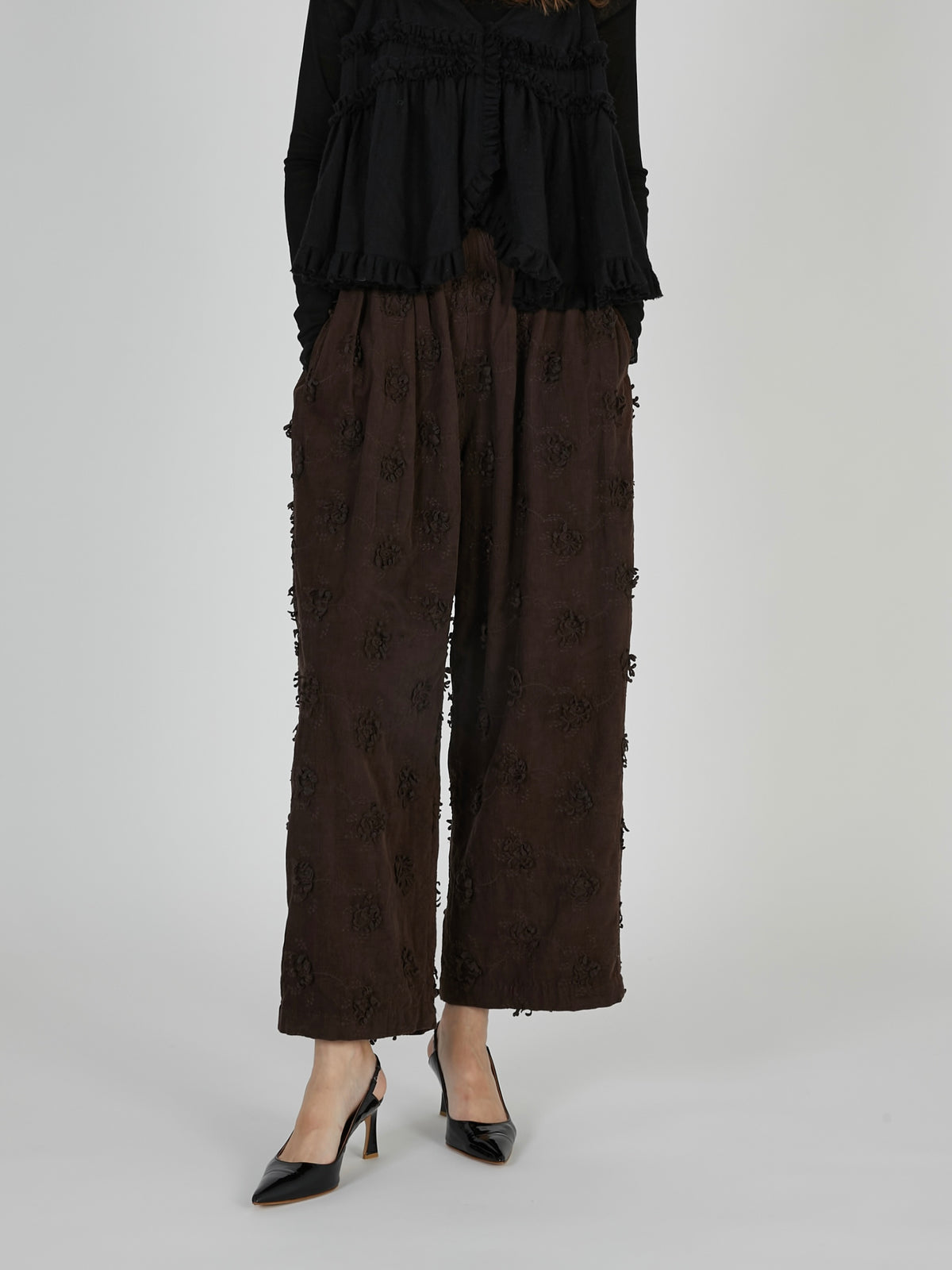 3D embroidery corduroy pants|BROWN