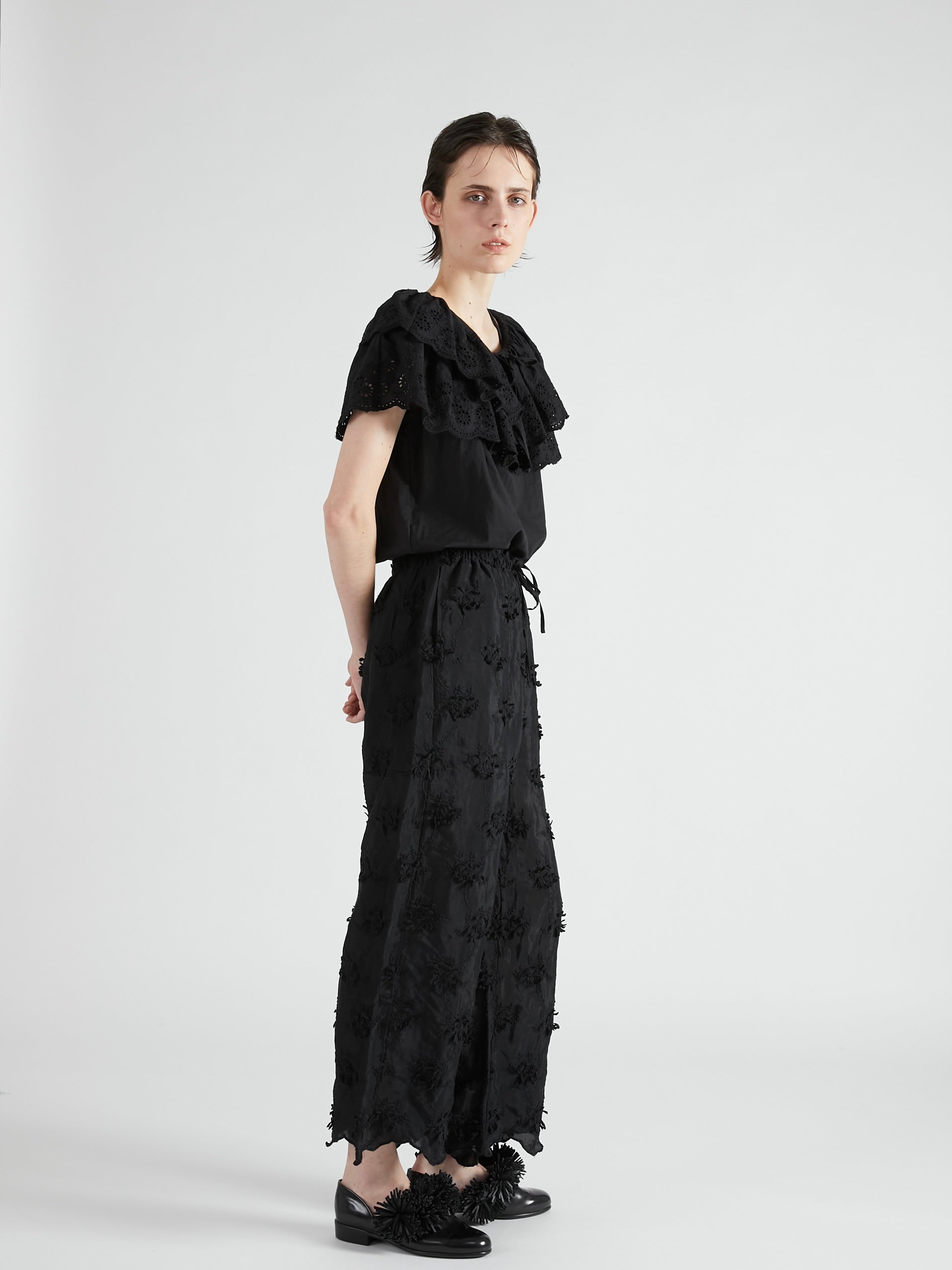 cutwork embroidery blouse|BLACK