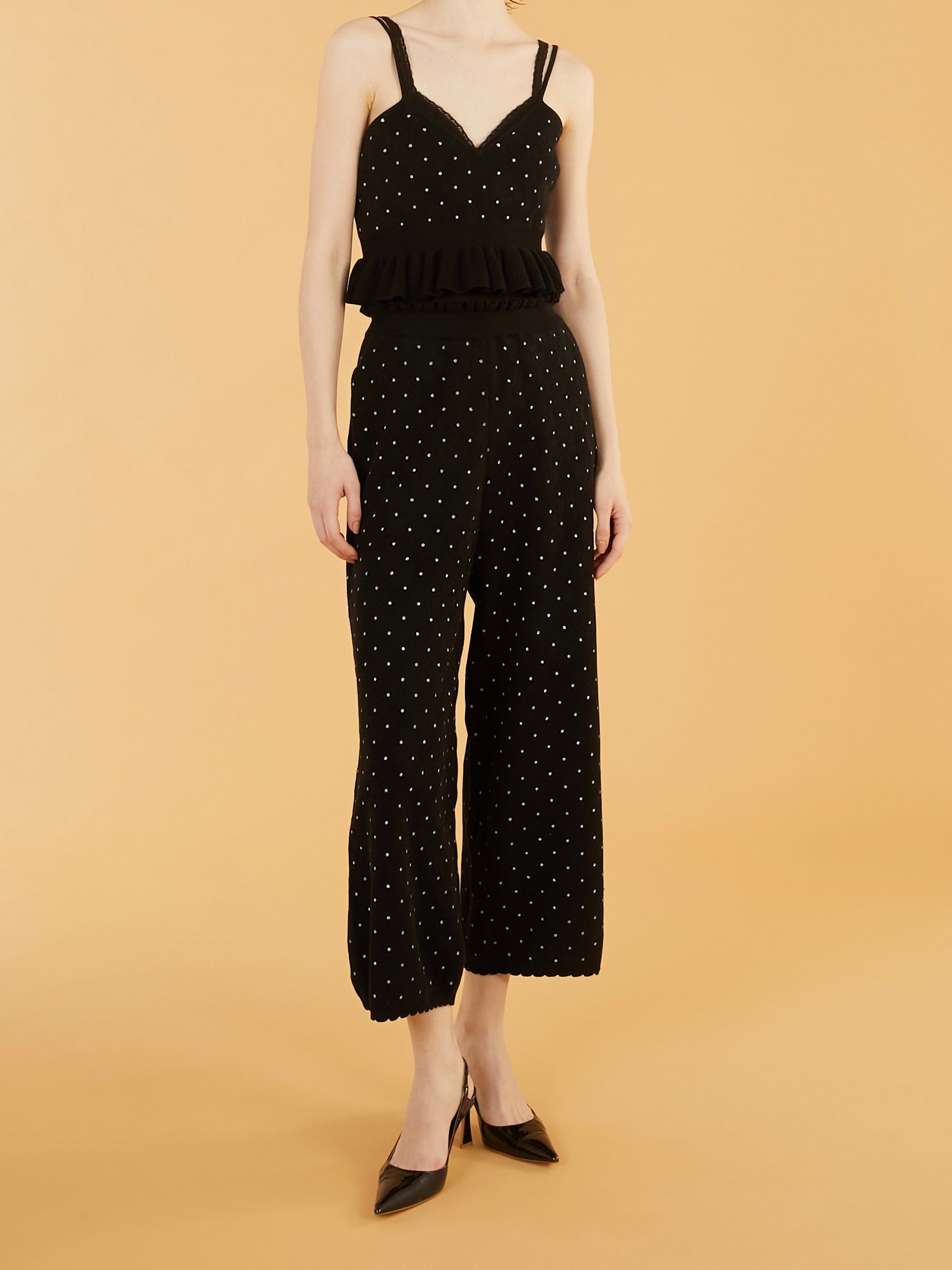 flower Jacquard dot pants|BLACK