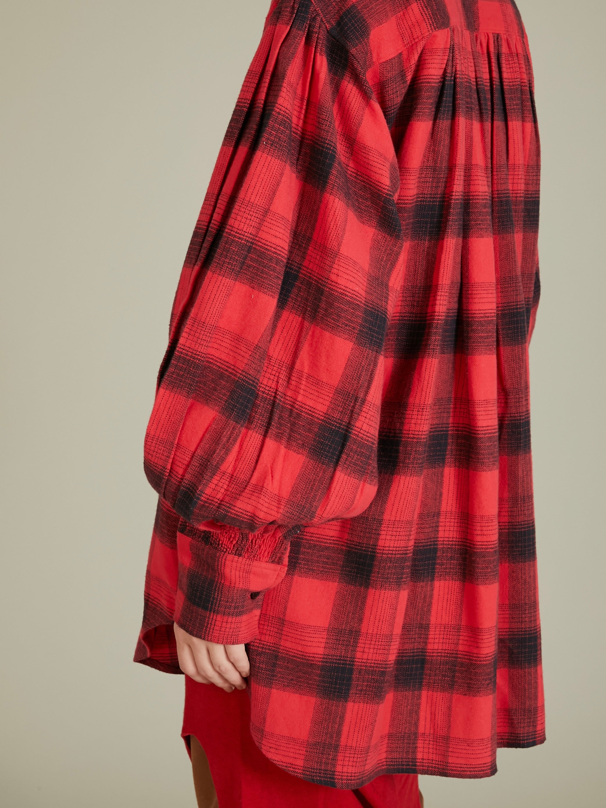 nel check frill collar shirt|RED