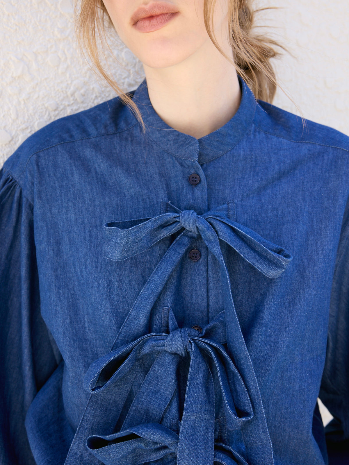 indigo ribbon blouse|NAVY