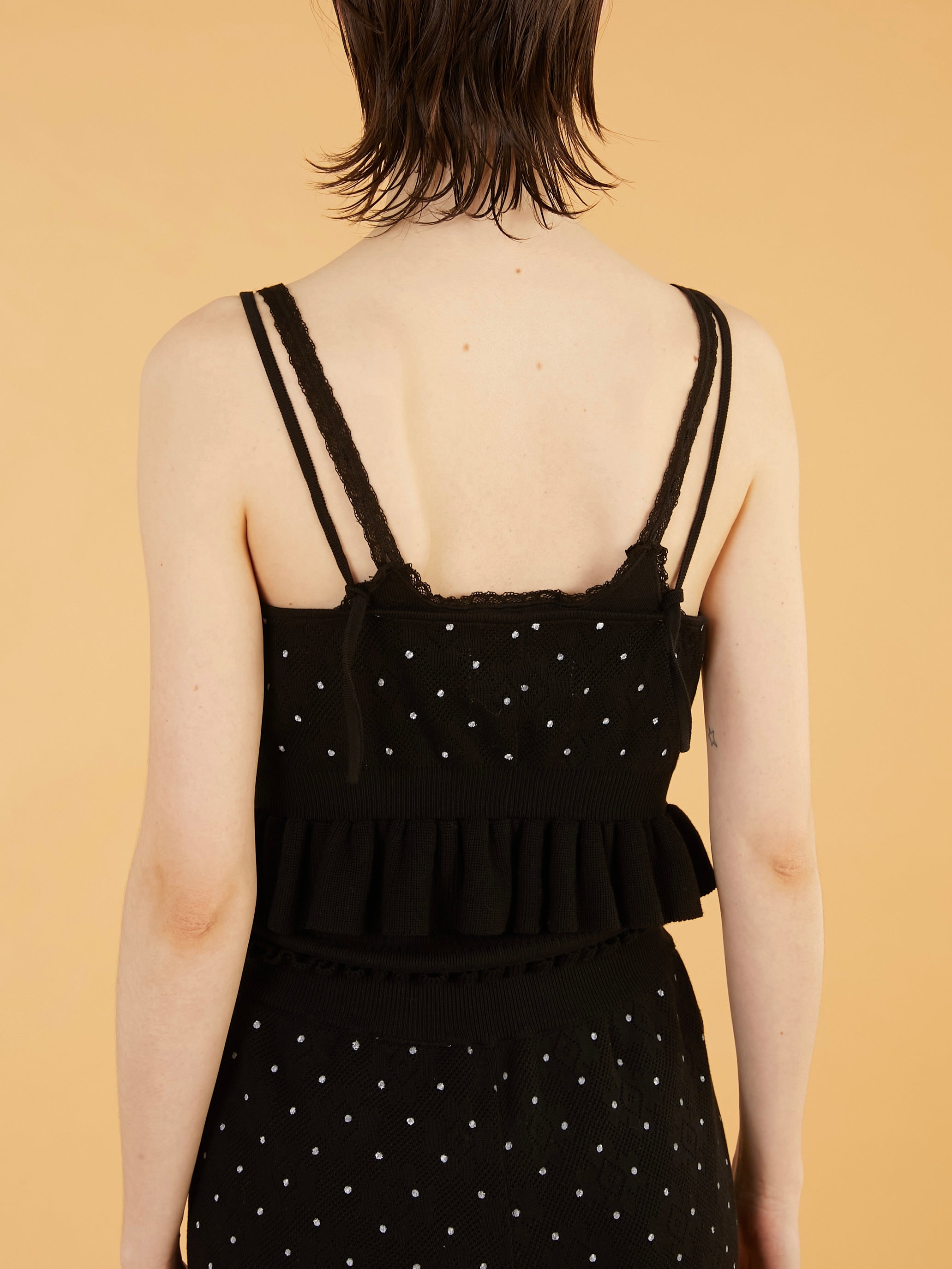 flower Jacquard dot camisole|BLACK