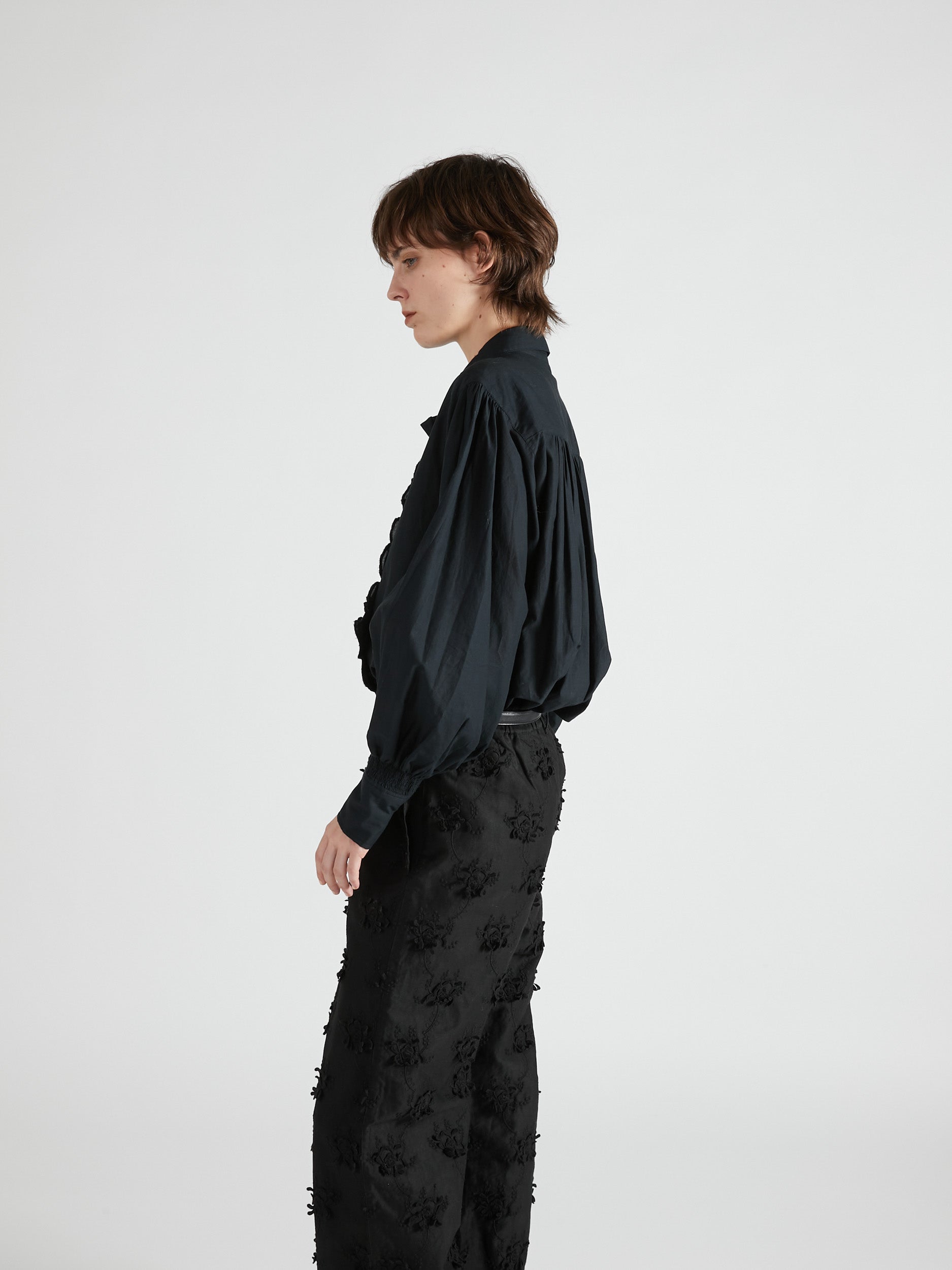 front scallop ribbon blouse|BLACK