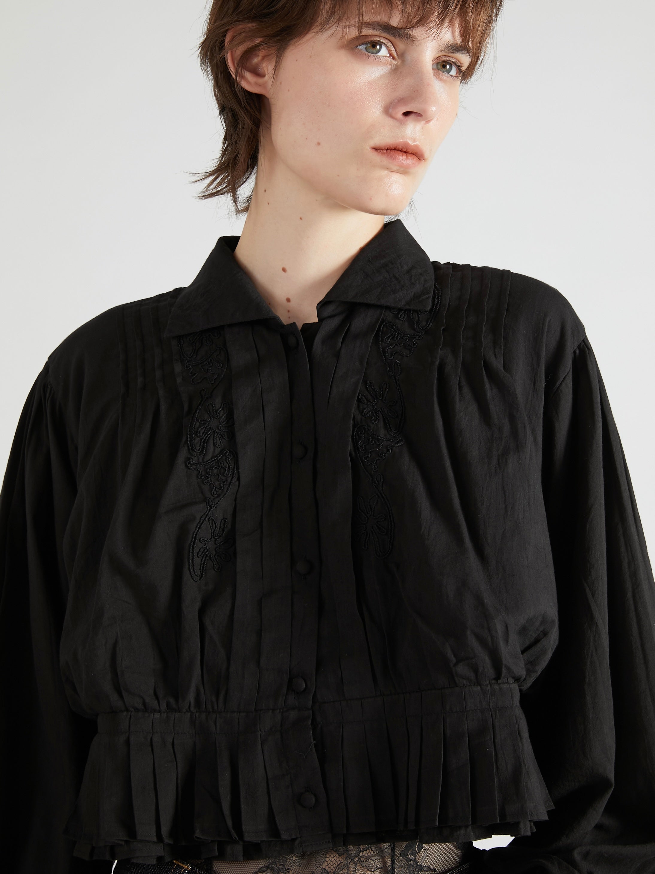cord embroidery blouse|BLACK