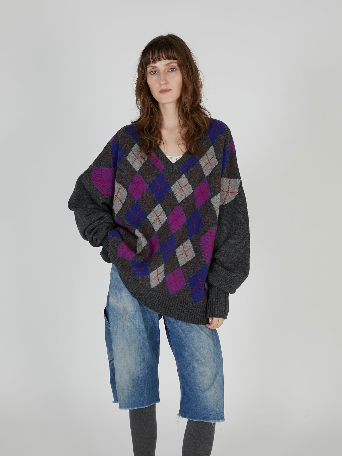 【griguri】argyle big knit|GRAY