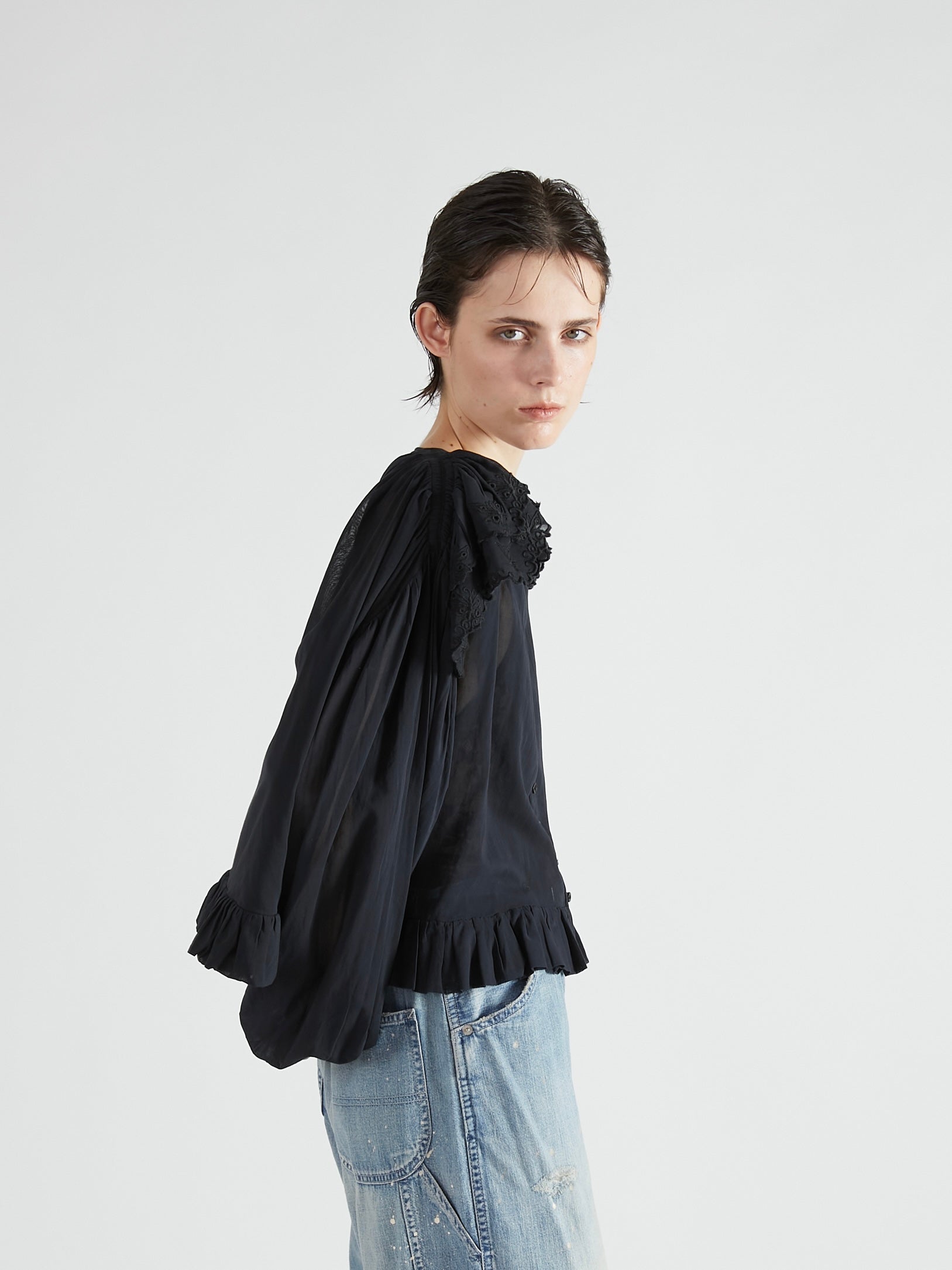 scallop frill blouse|BLACK