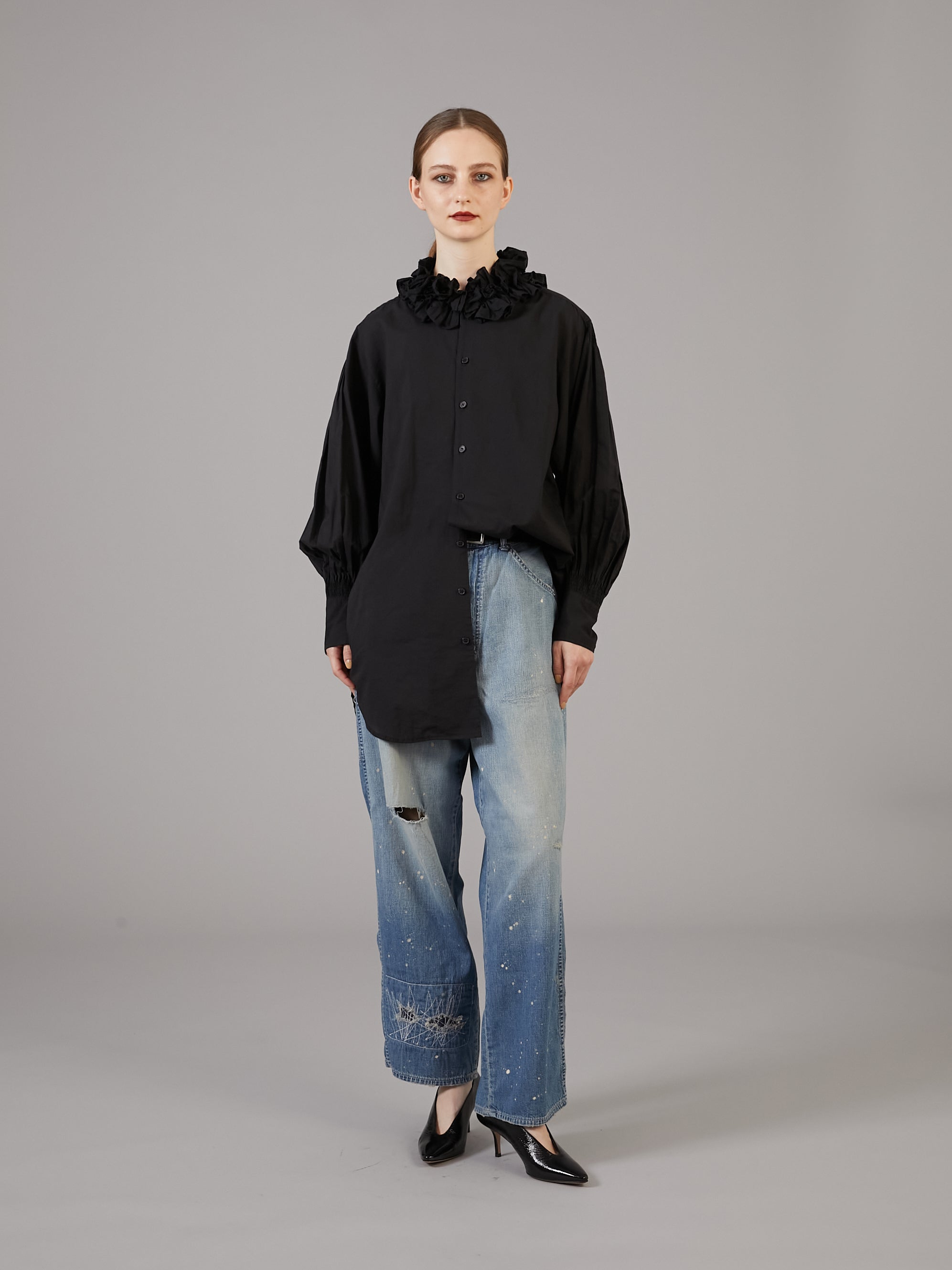 cotton frill collar shirts │ BLACK