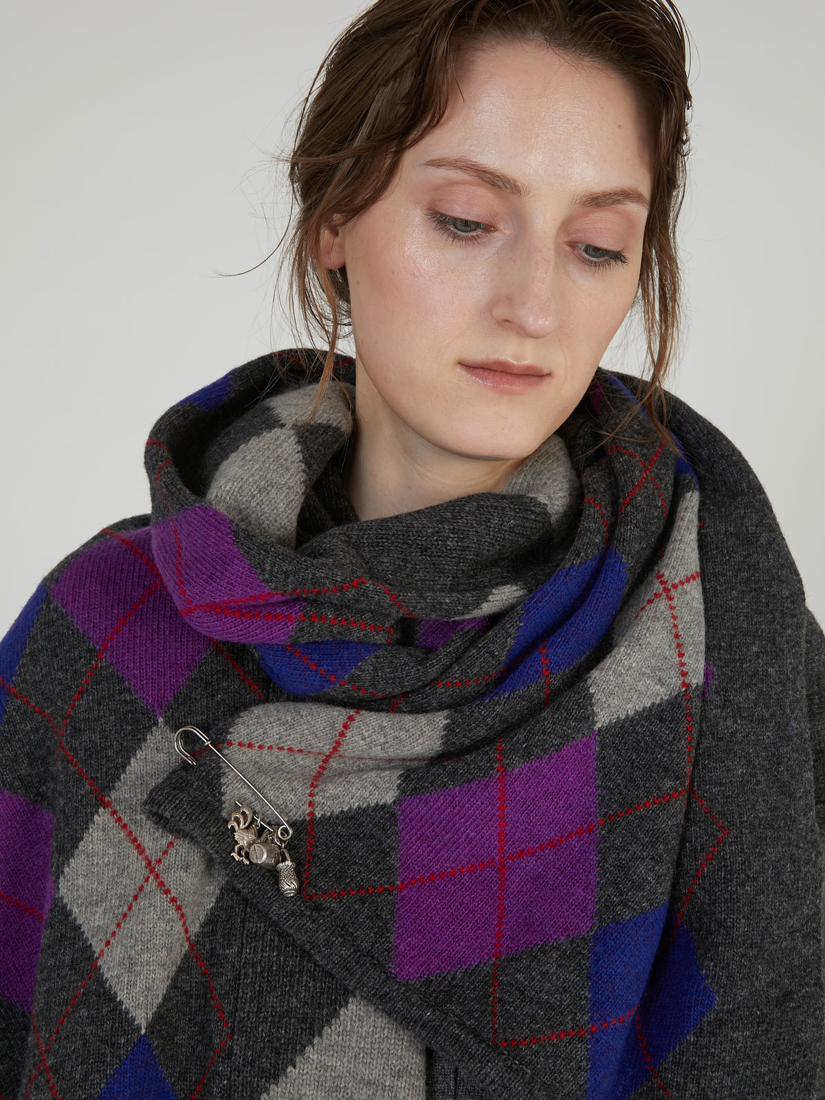 【griguri】argyle big stole|GRAY
