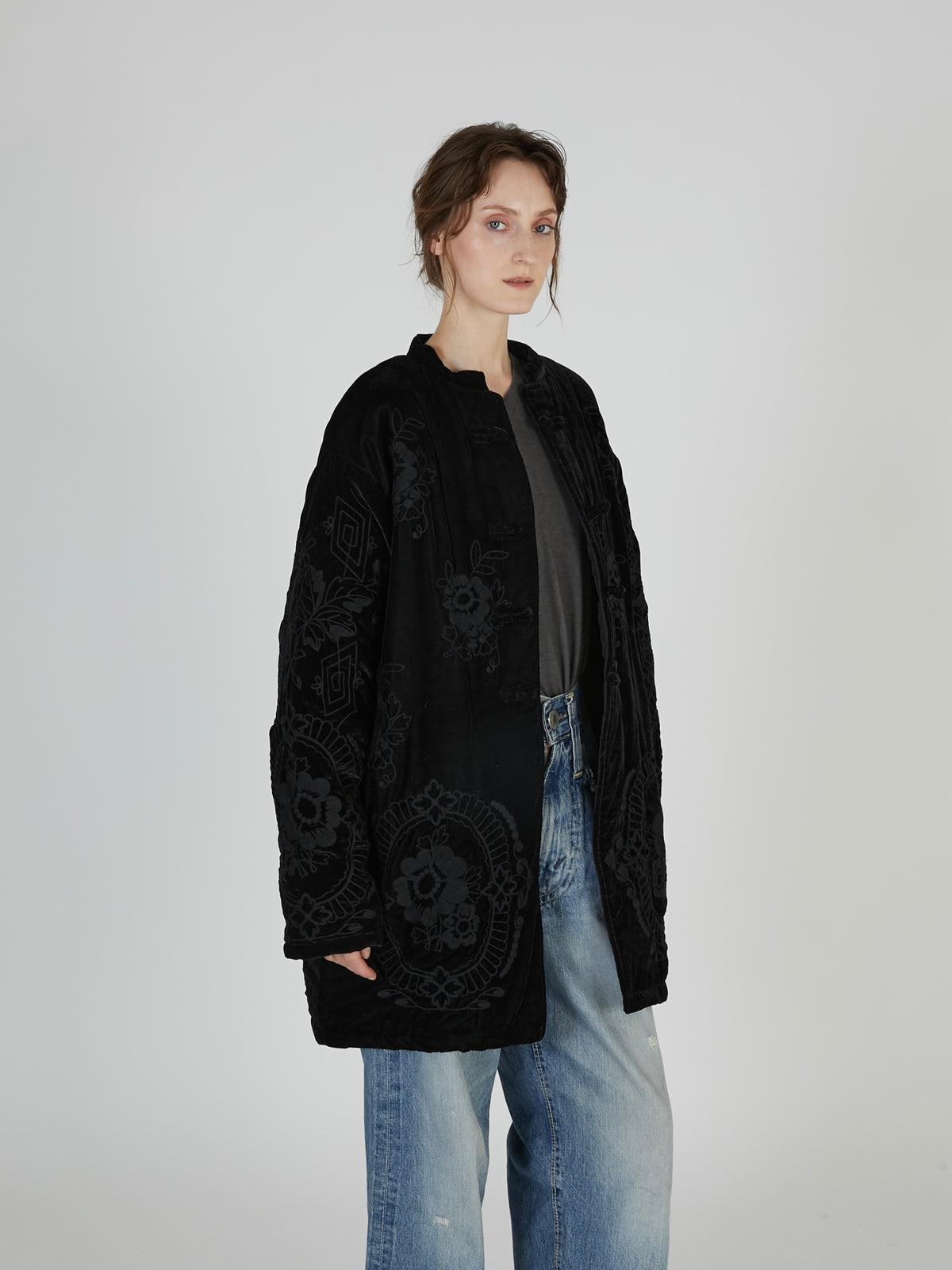 tape embroidery velvet bluson|BLACK