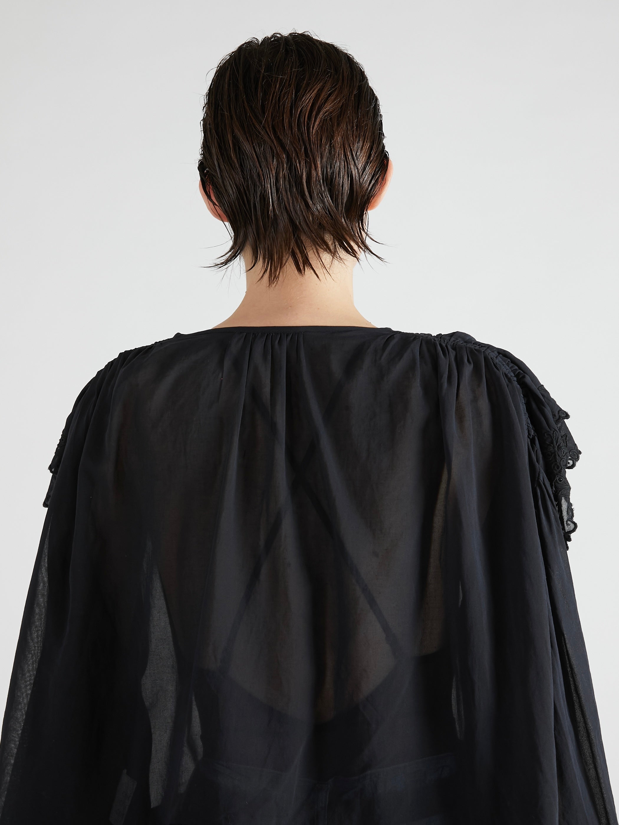 scallop frill blouse|BLACK