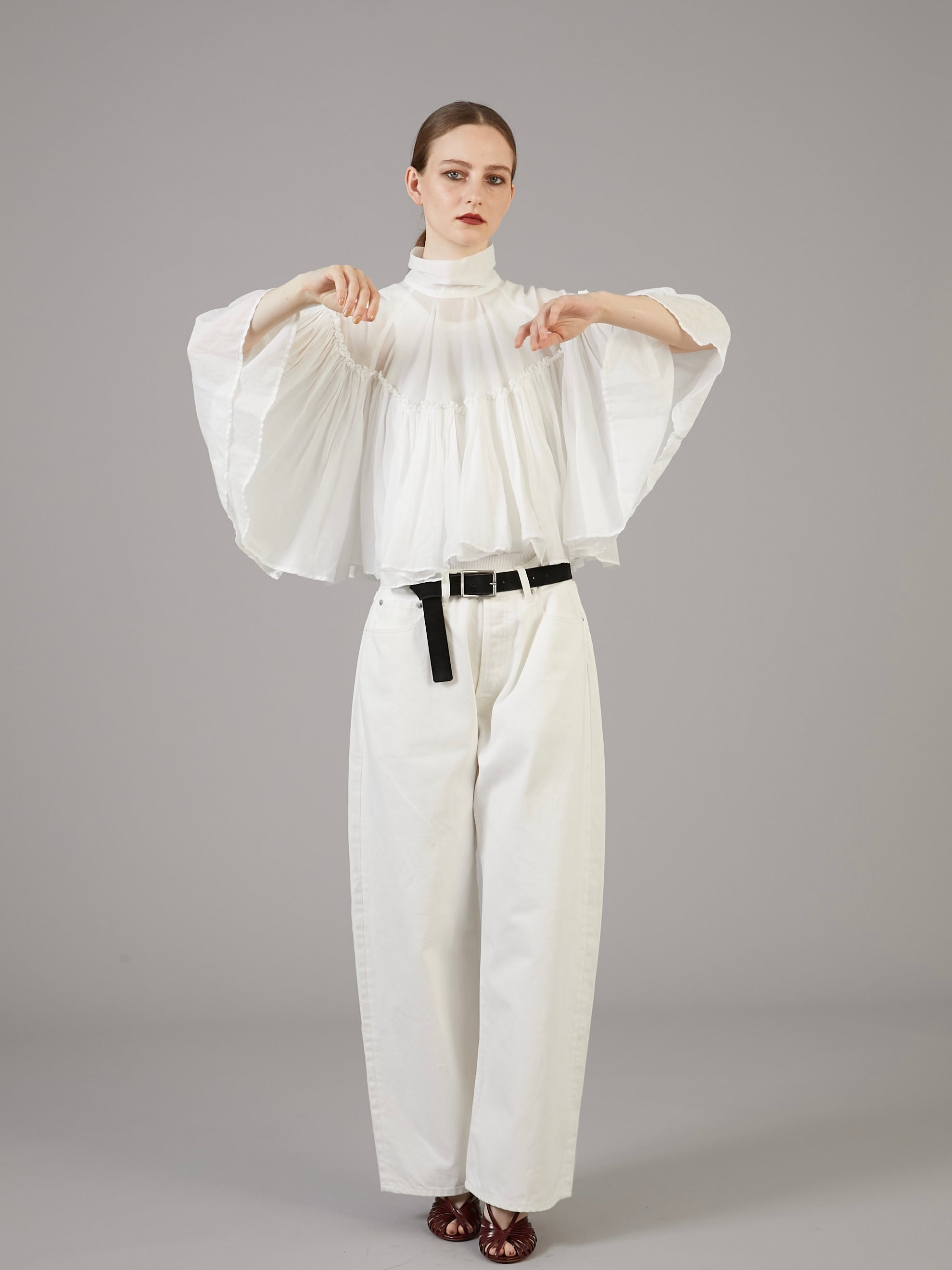 sheer poncho blouse | WHITE