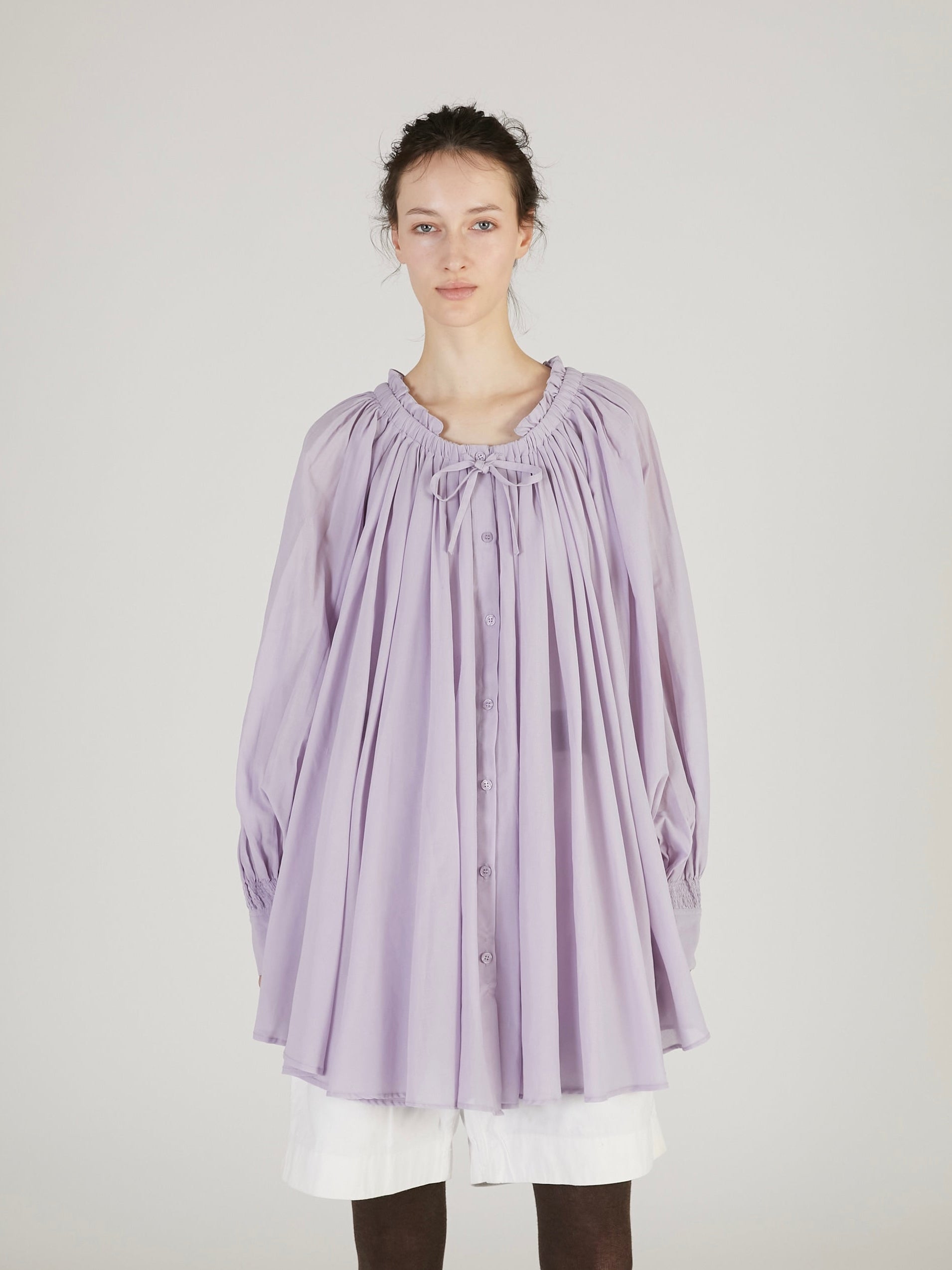 sheer gather volume blouse |LAVENDER