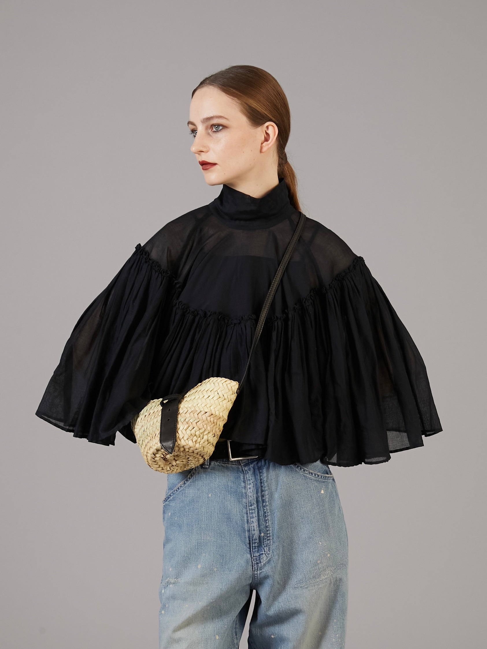 sheer poncho blouse | WHITE