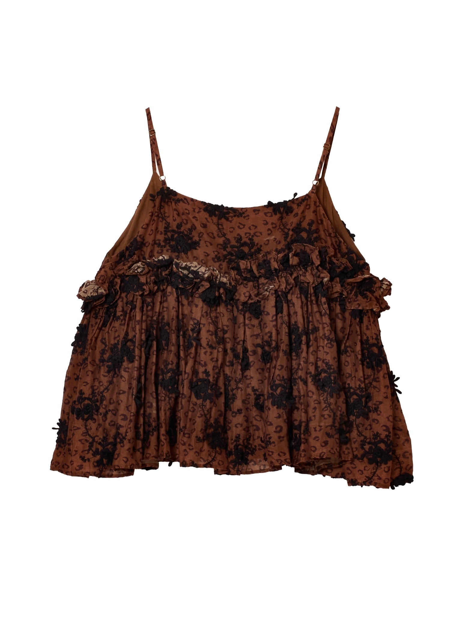 3D embroidery leopard cami|BROWN