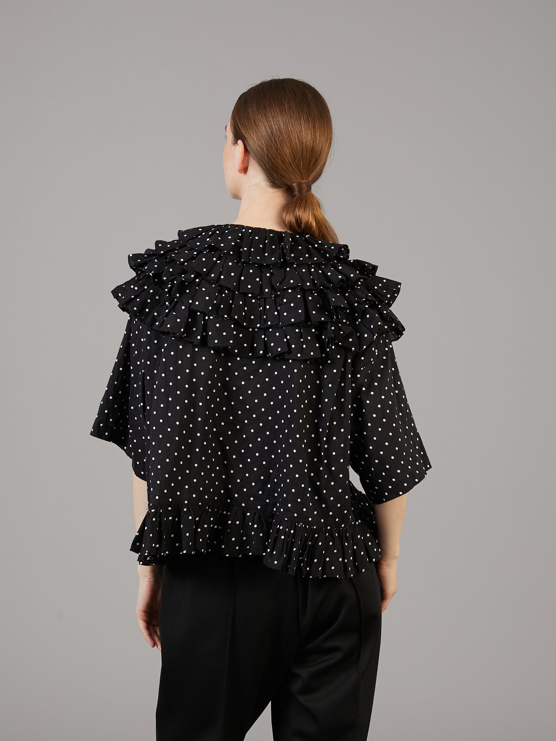 frill poncho blouse | BLACK