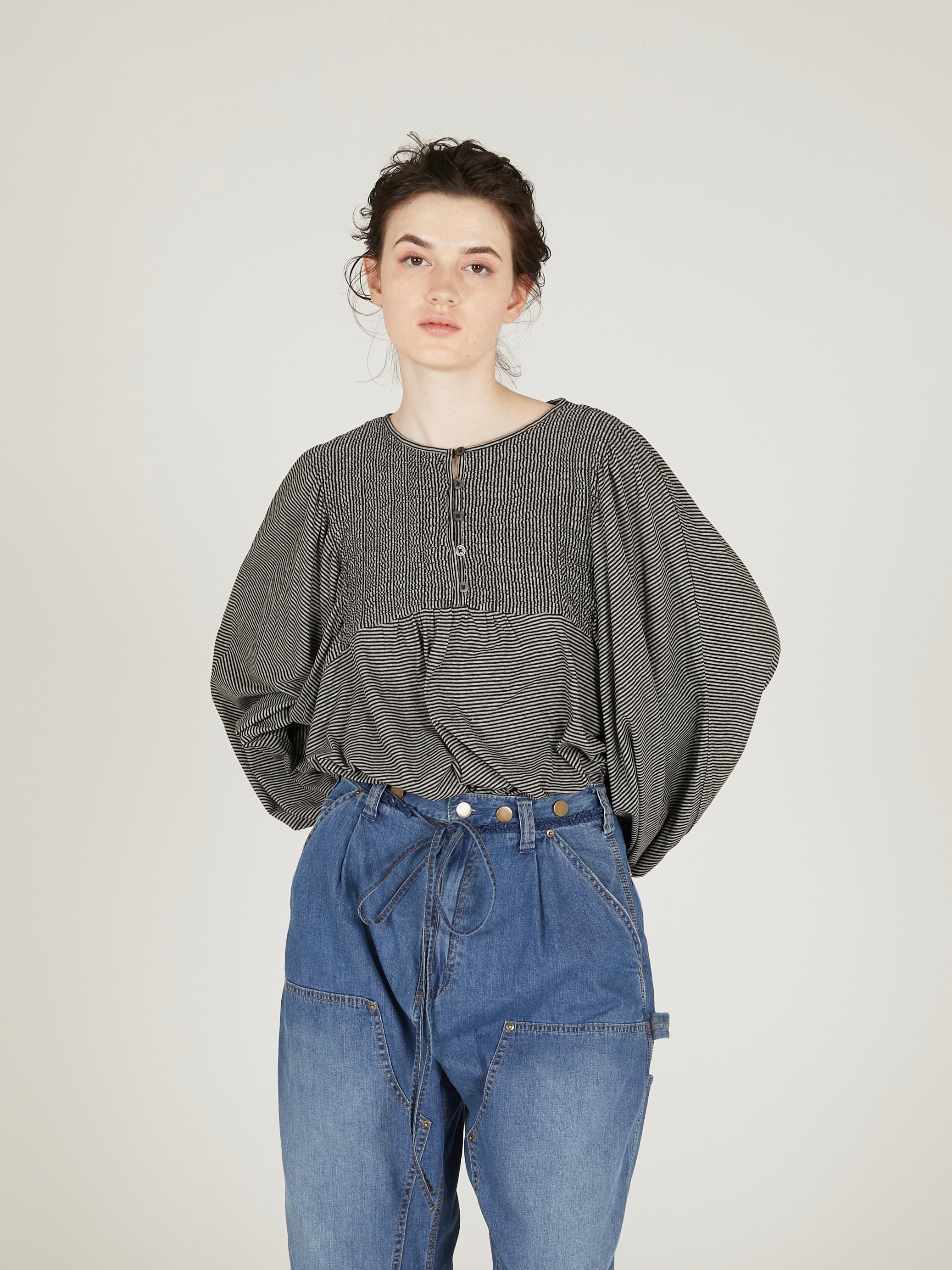 shirring border pullover|BLACK