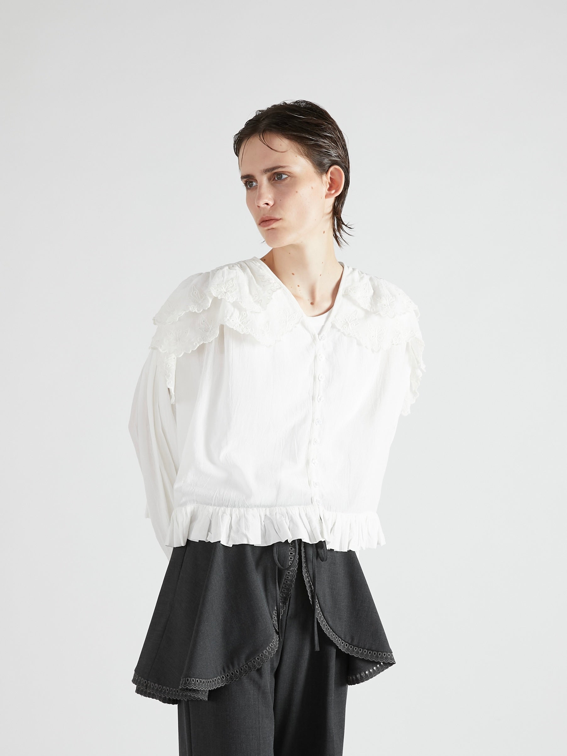 scallop frill blouse|WHITE