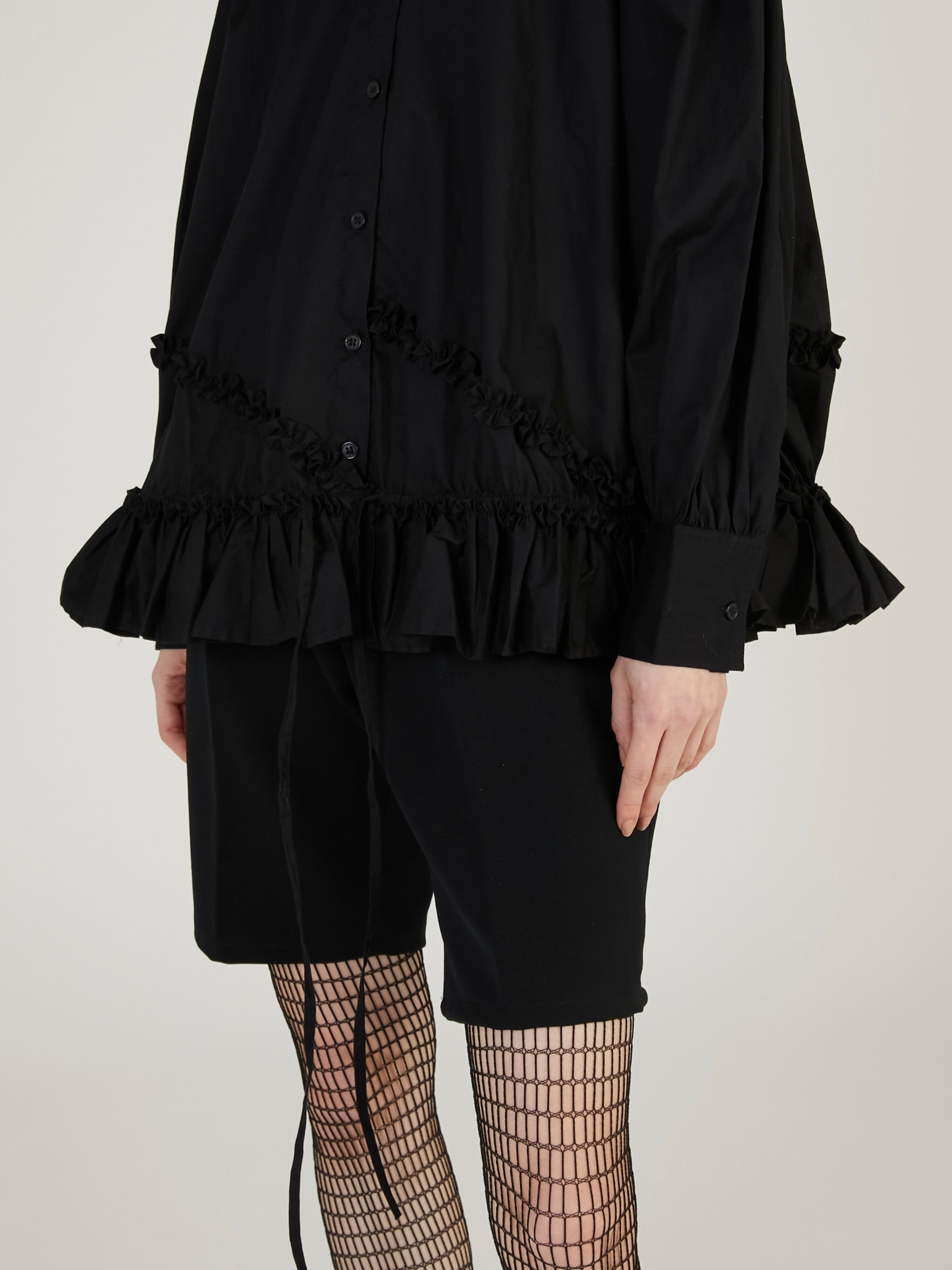 frill hem long sleeve shirts|BLACK