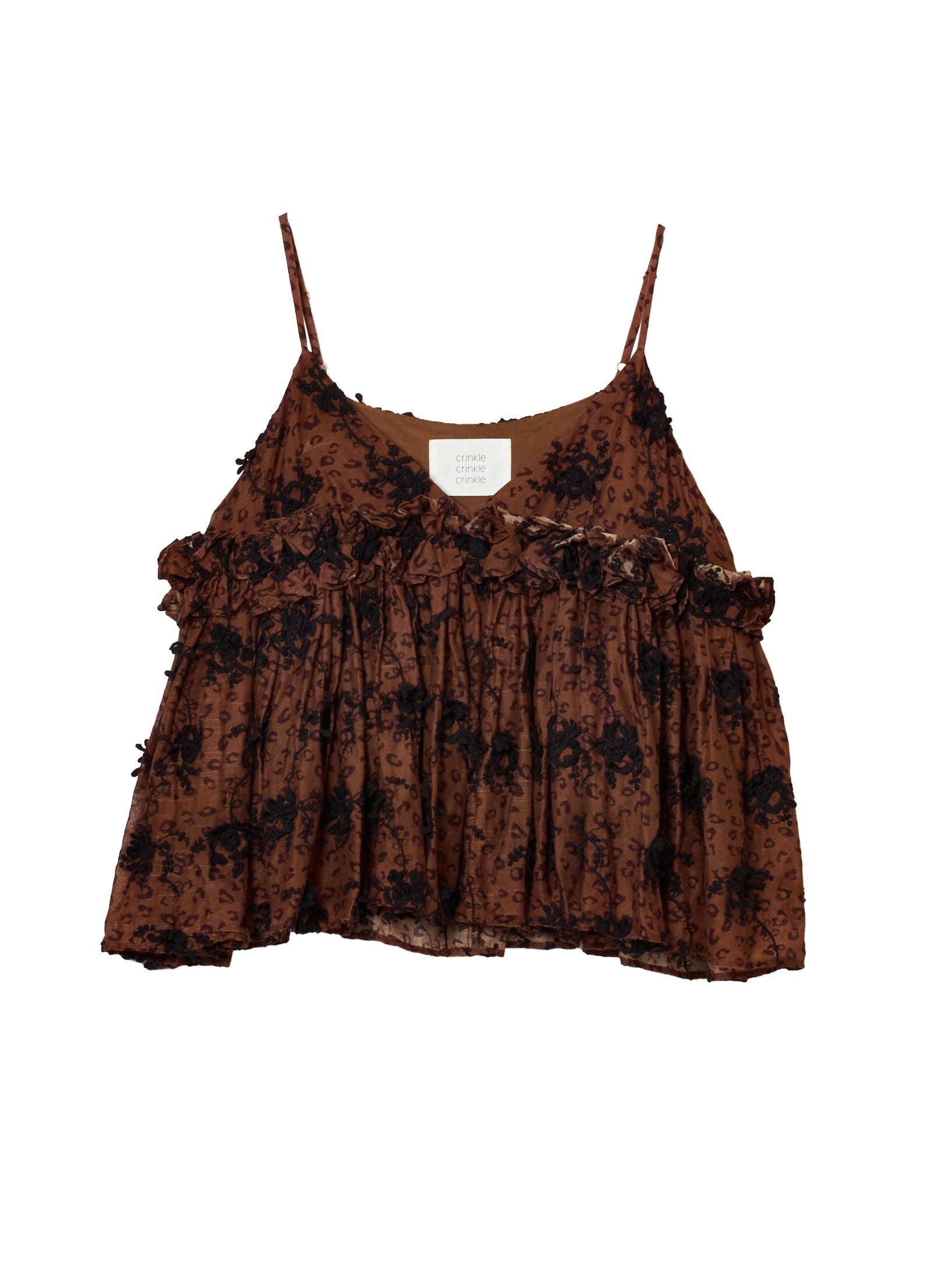 3D embroidery leopard cami|BROWN