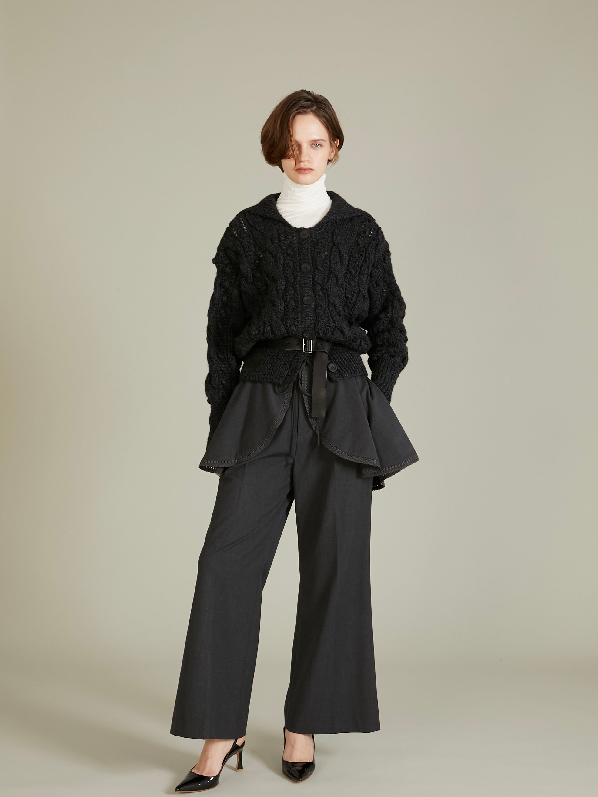 popcorn hand knit cardigan|CHARCOAL GRAY