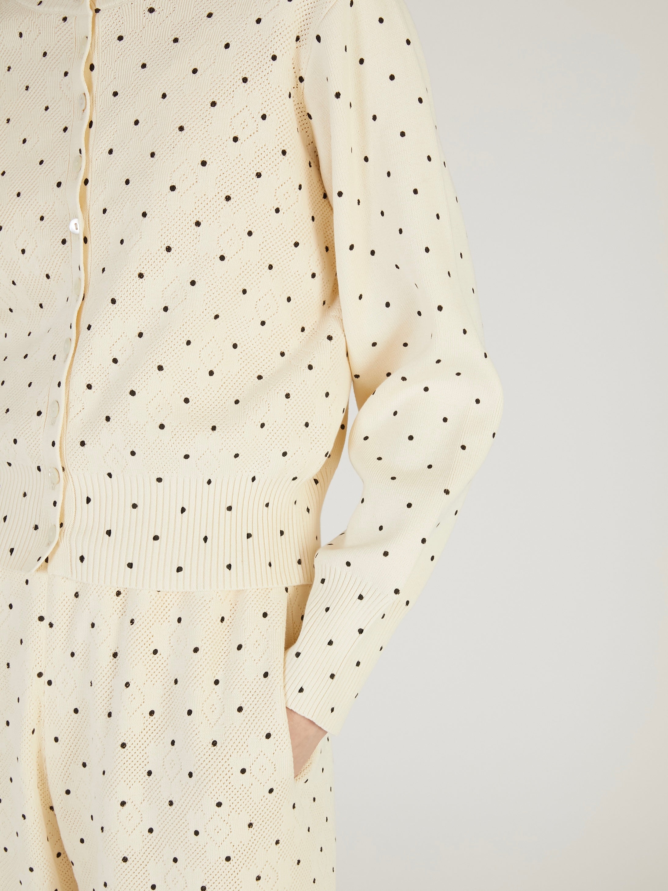 flower Jacquard dot cardigan|IVORY