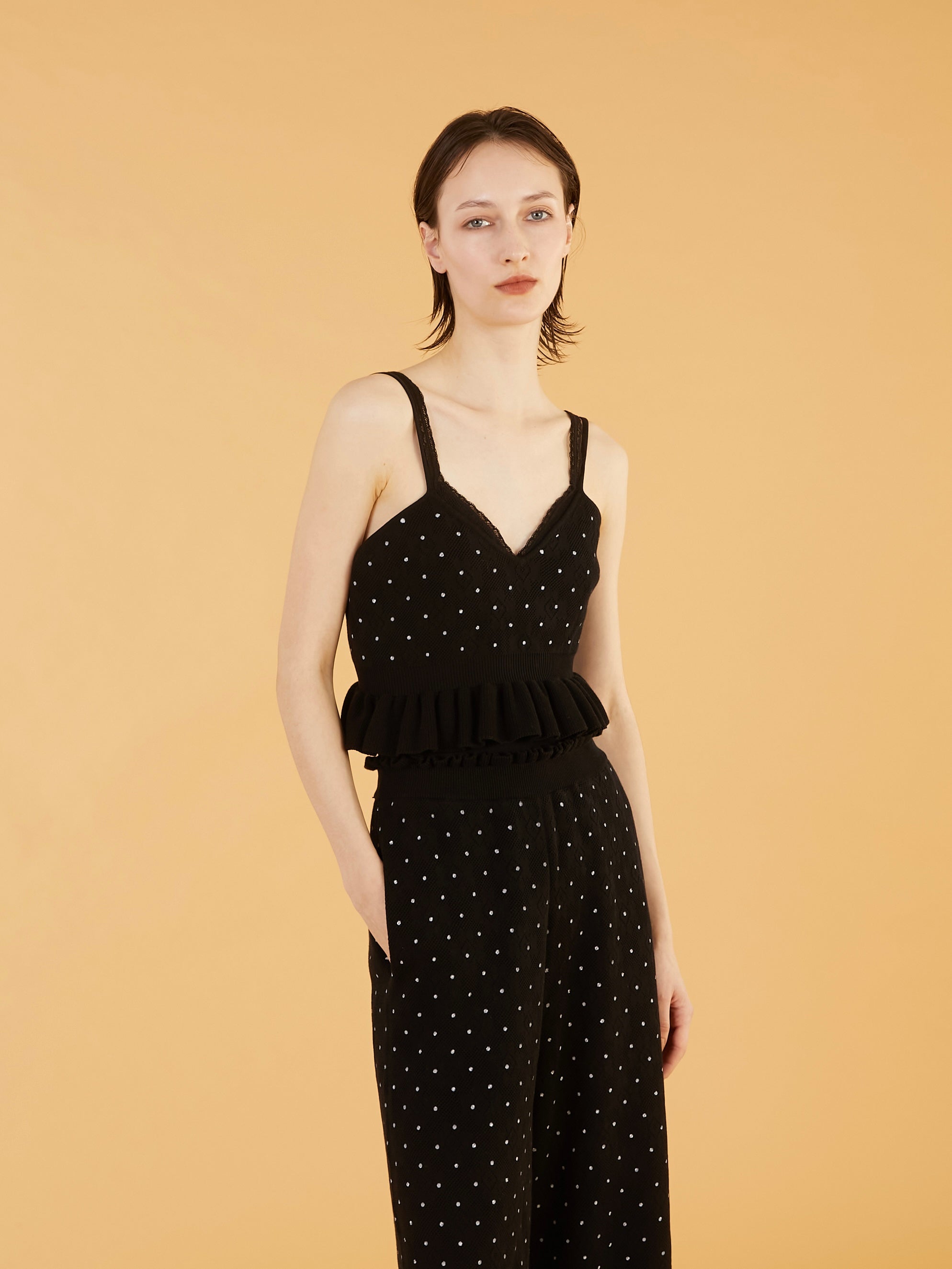 flower Jacquard dot camisole|IVORY