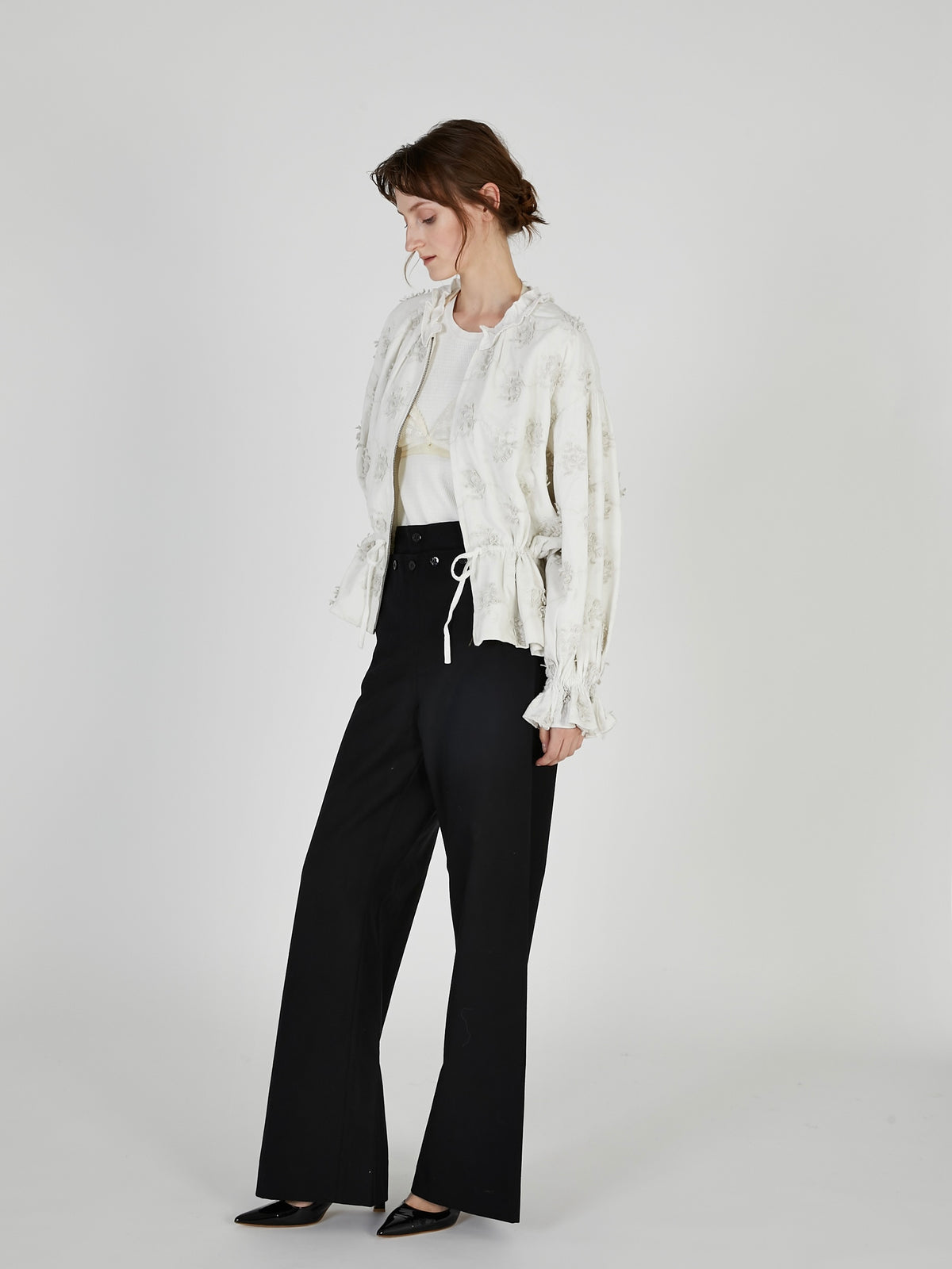 3D embroidery corduroy blouson|WHITE