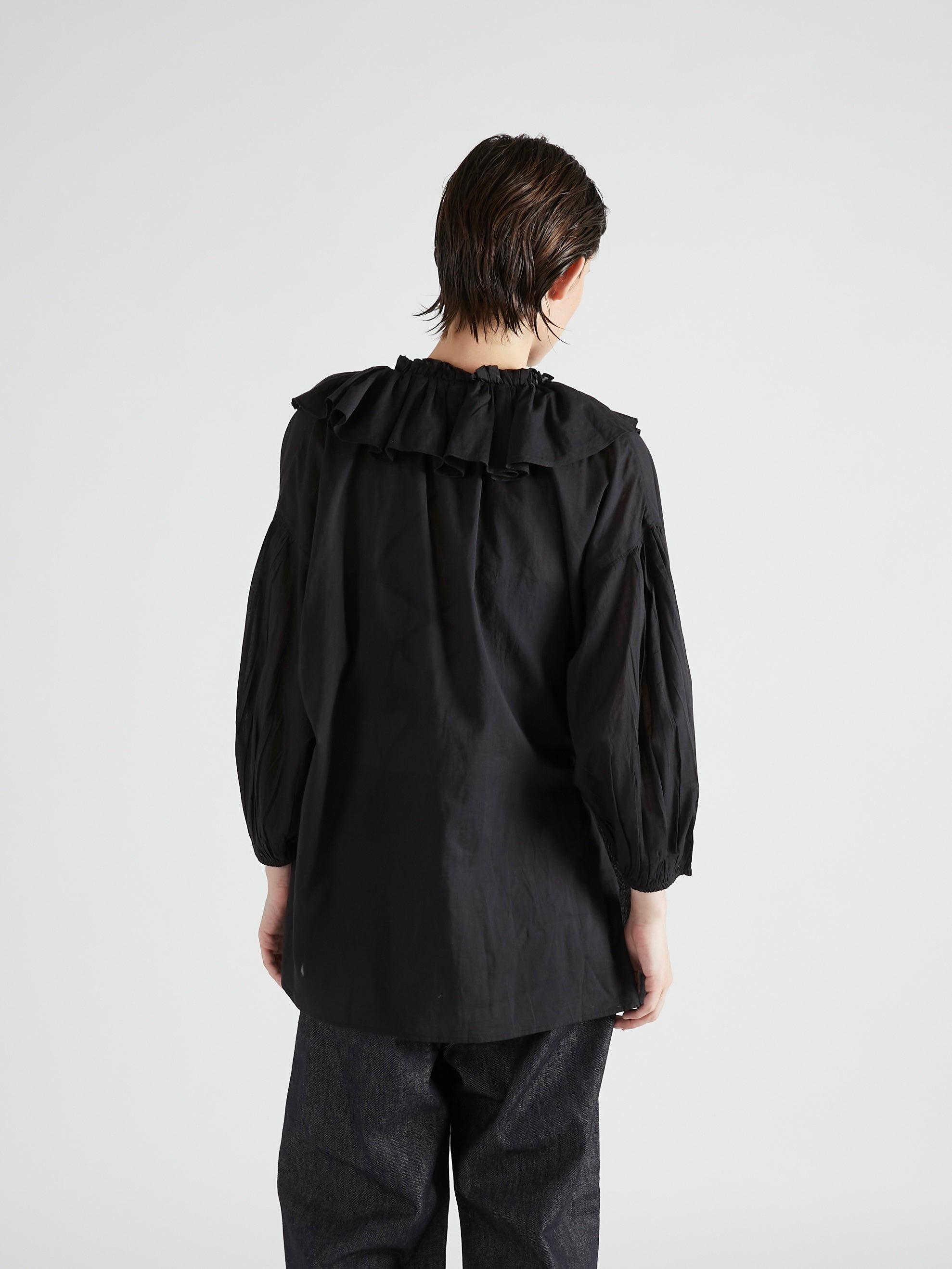 sheer ruffle blouse|BLACK