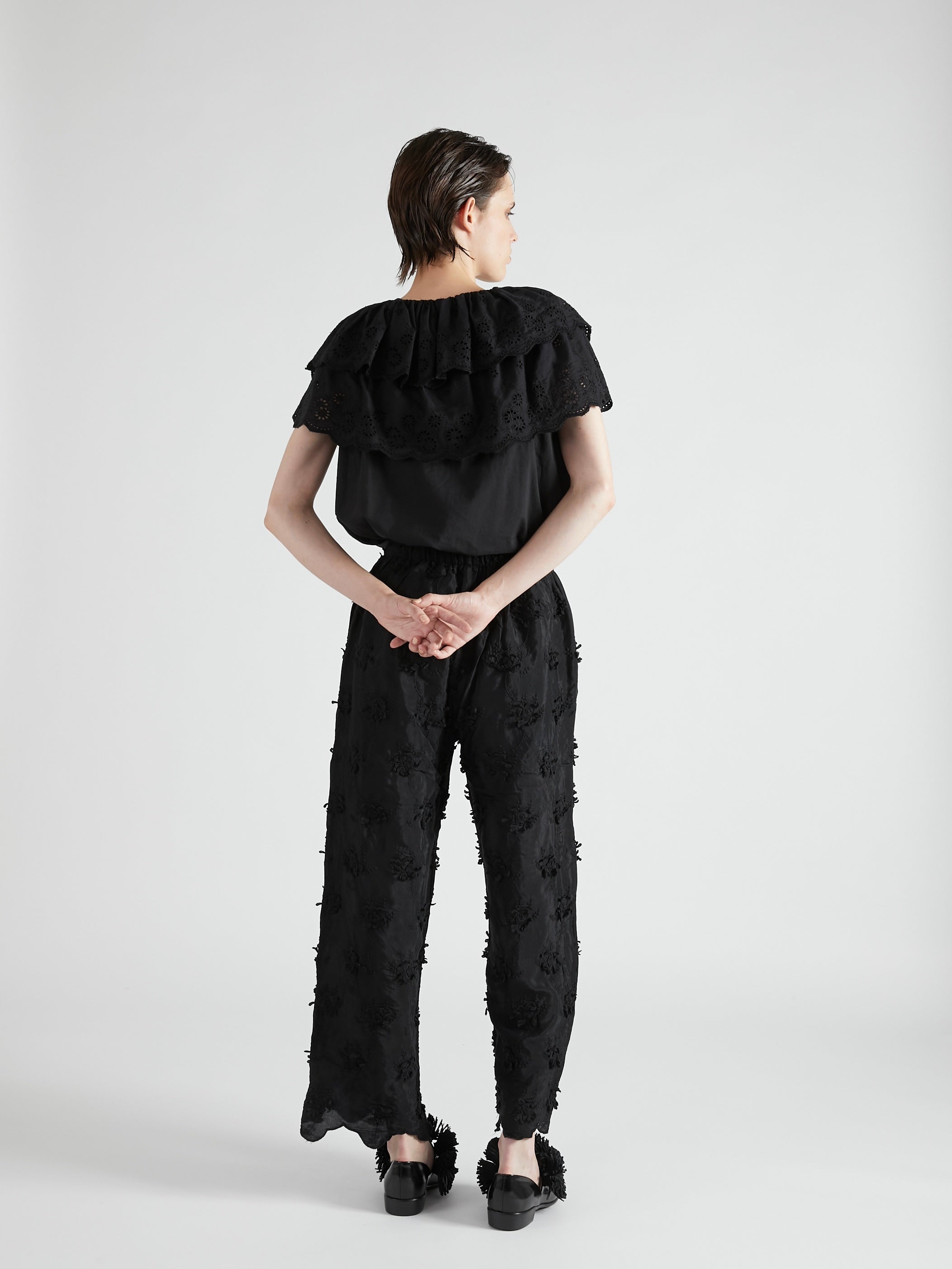 cutwork embroidery blouse|BLACK