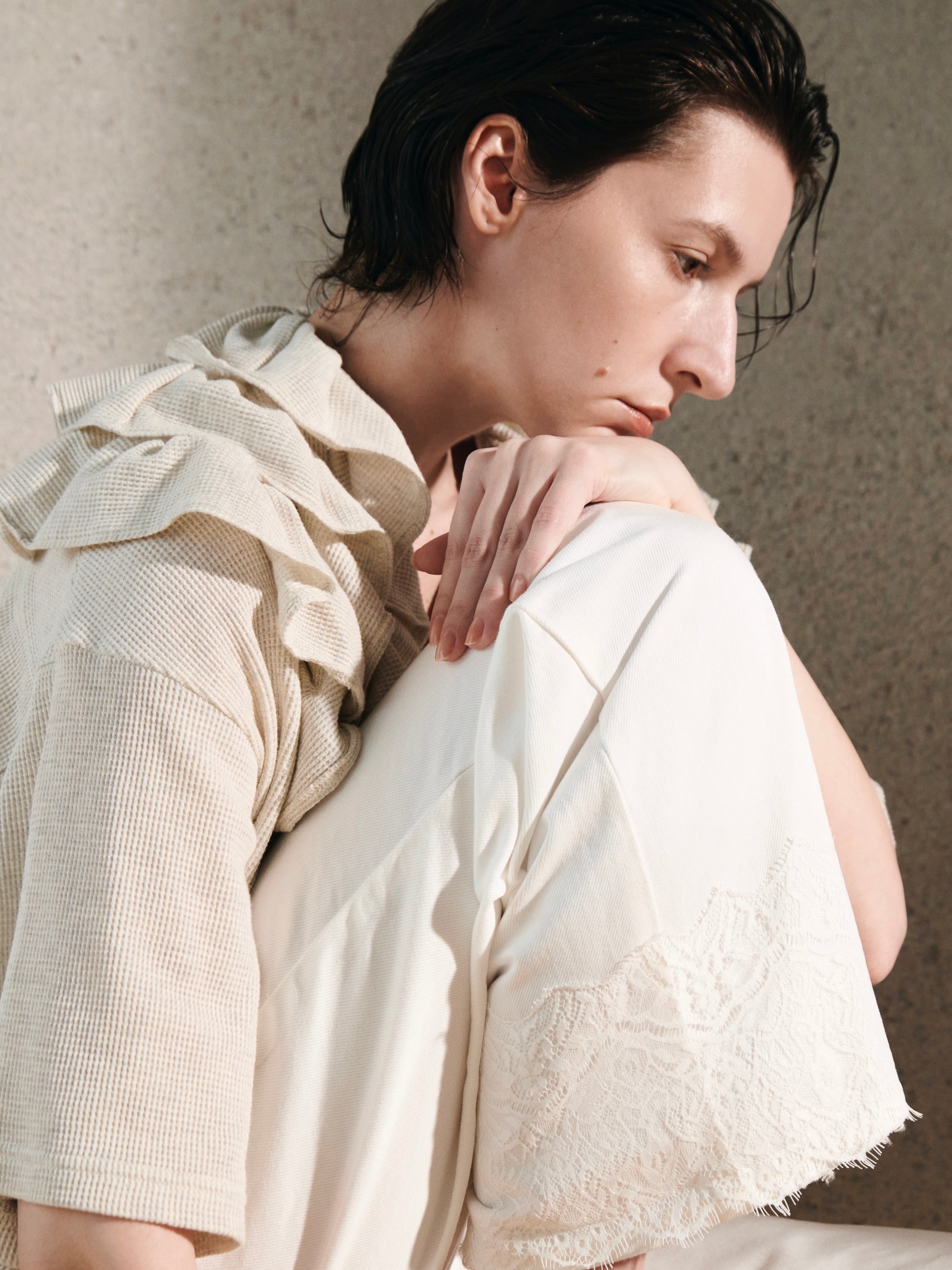 ×JOHNBULL lace damage denim |WHITE