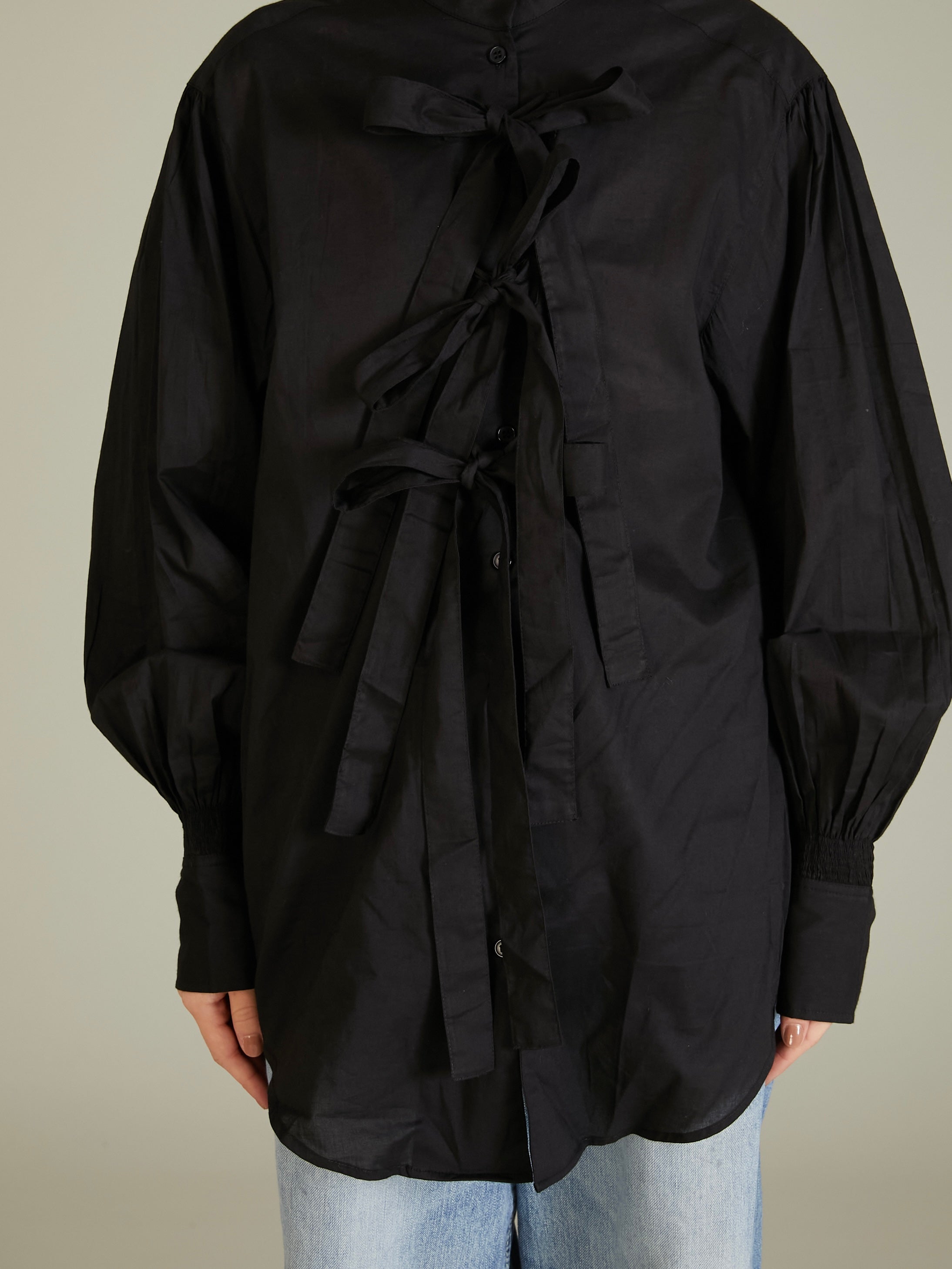 ribbon blouse|BLACK