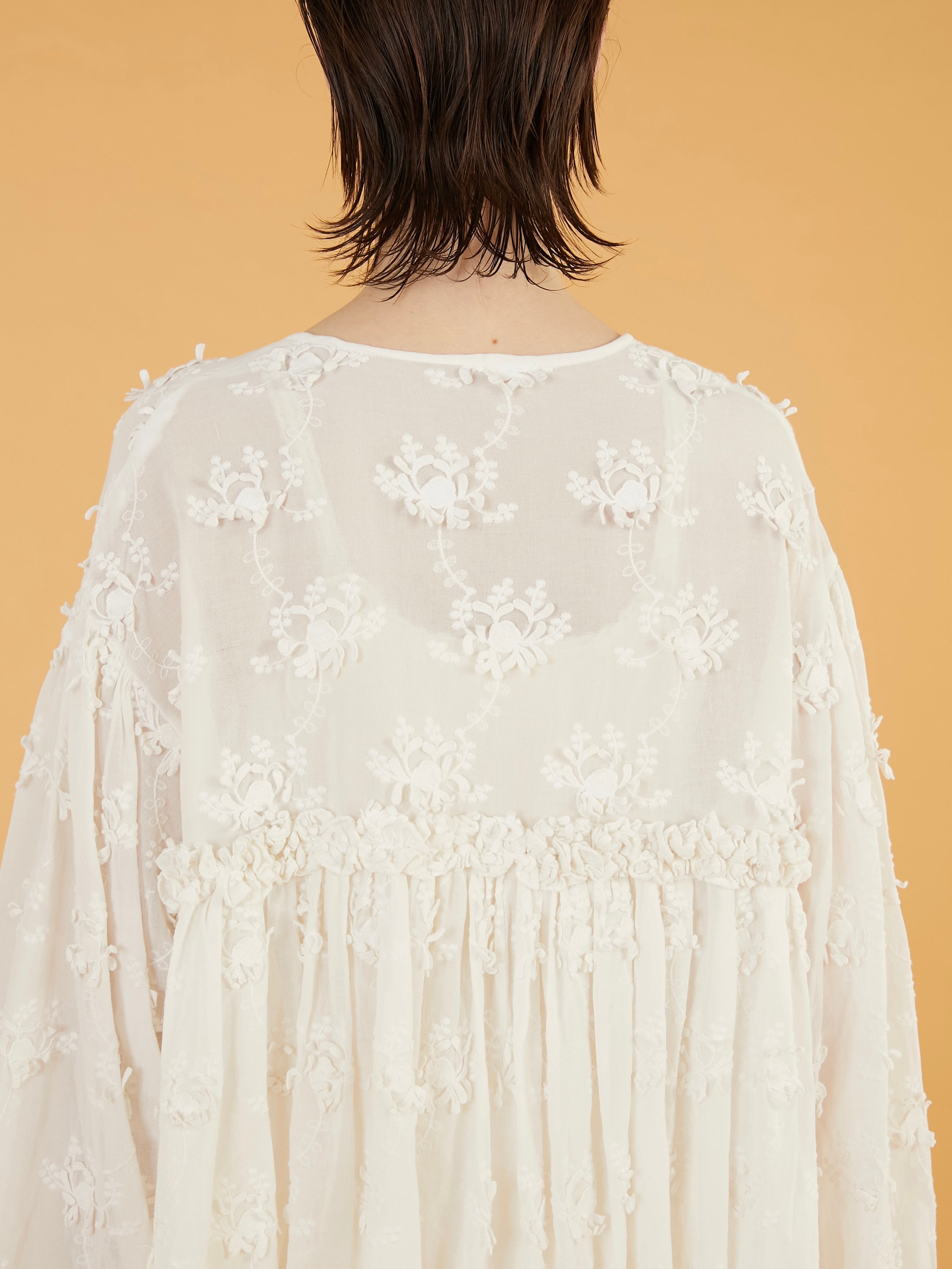 3D embroidery gather bolero|WHITE