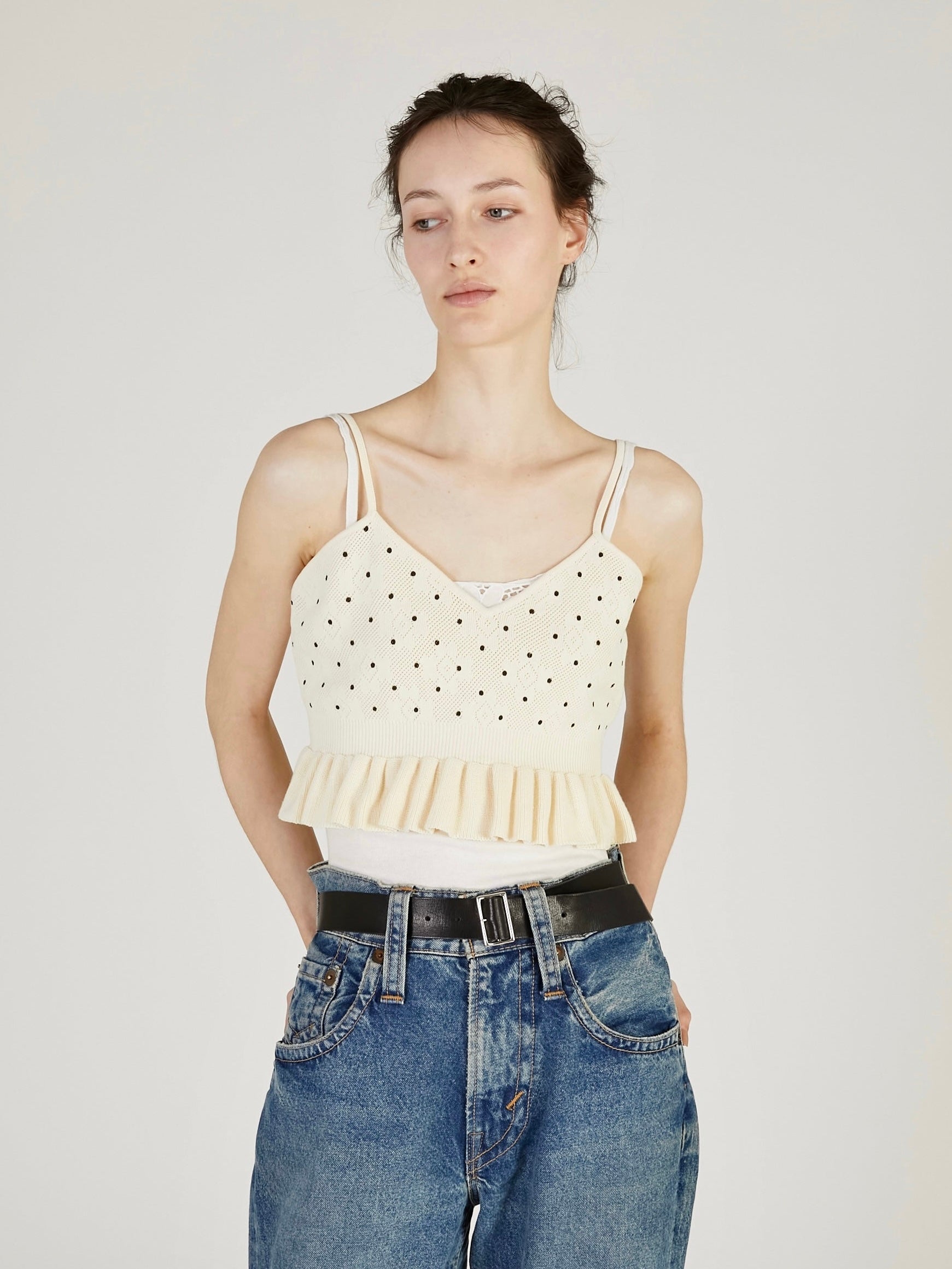 flower Jacquard dot camisole|IVORY
