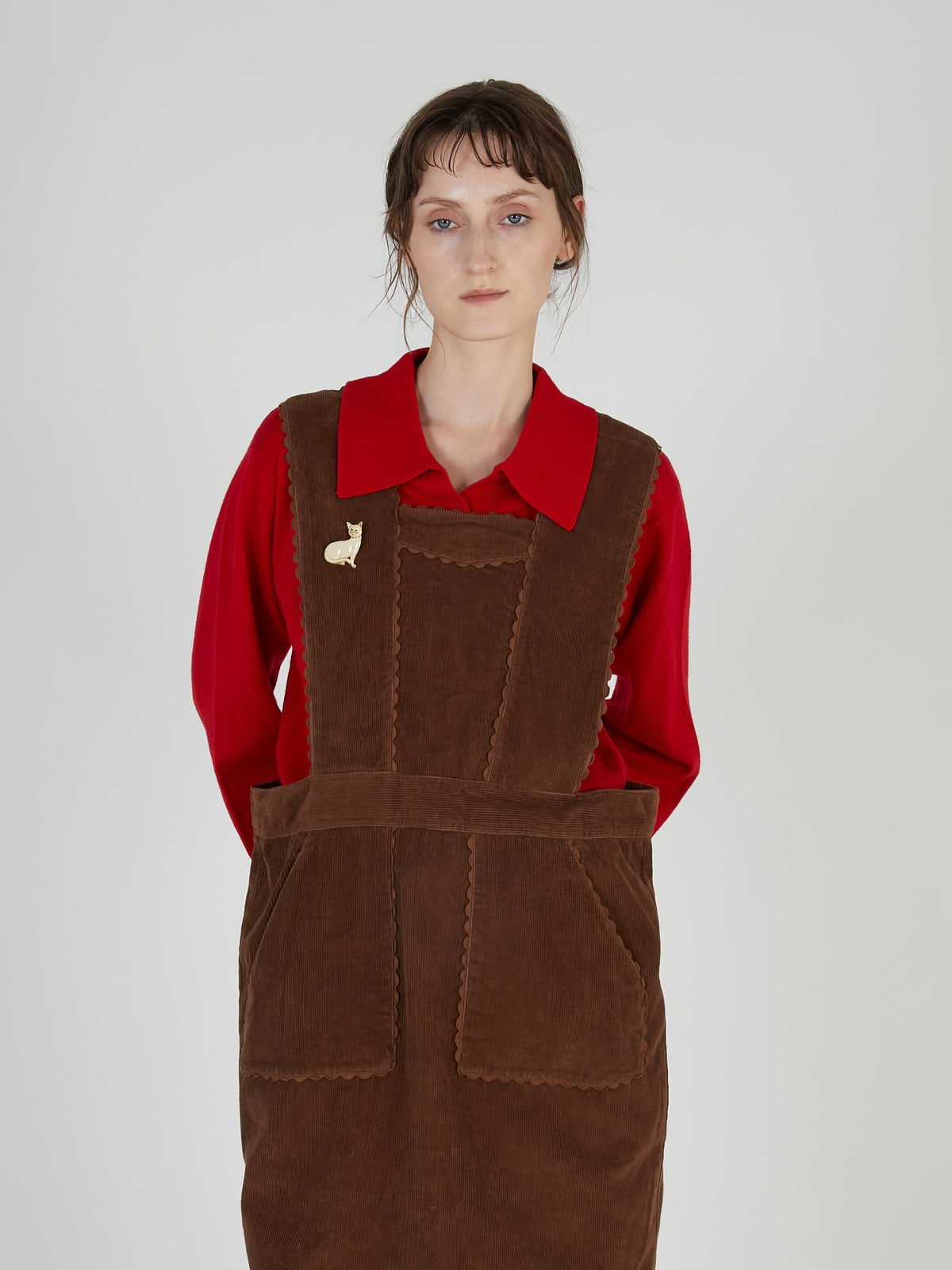 corduroy apron onepiece|BROWN