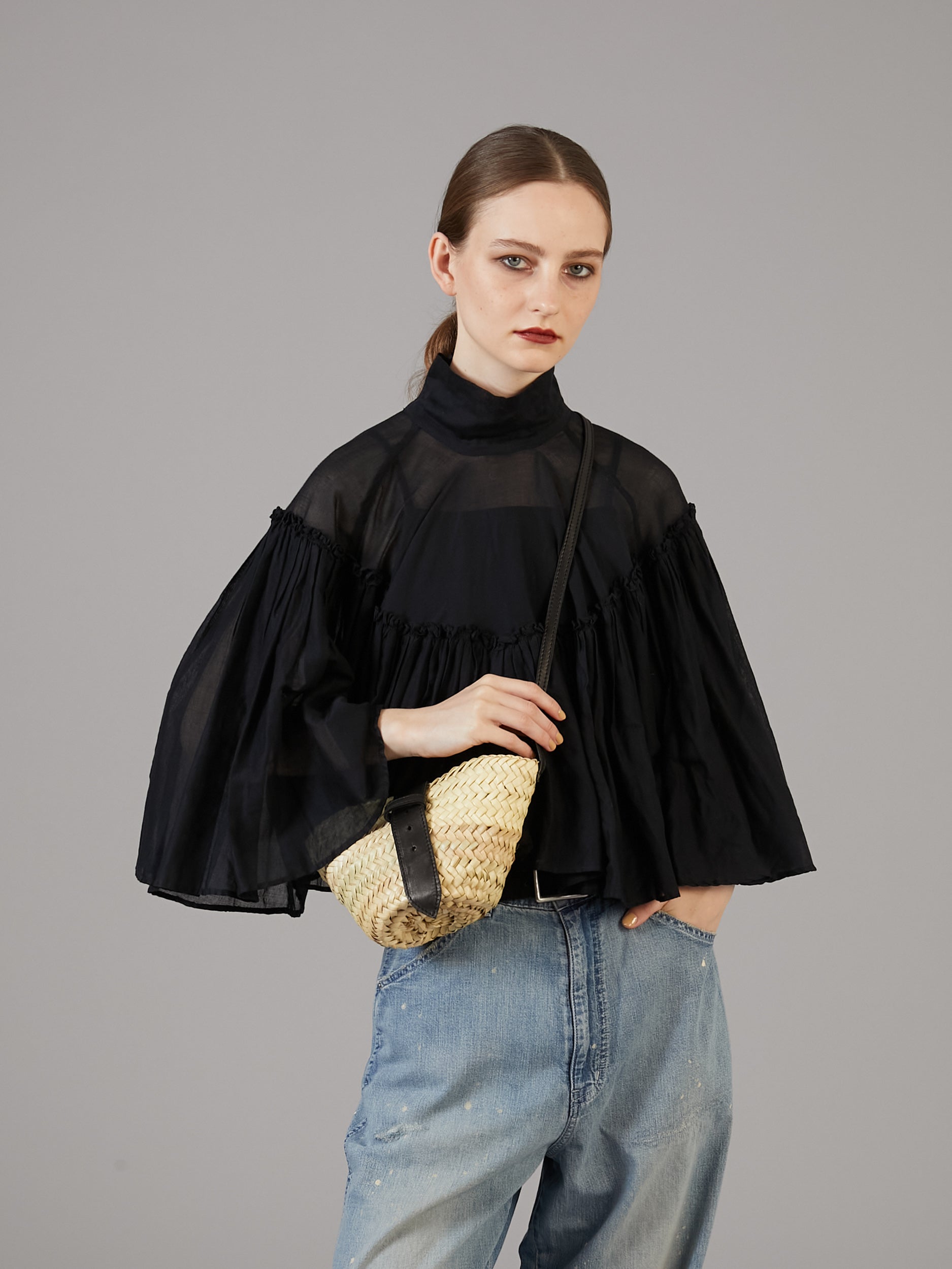 raffia leather 2way bag