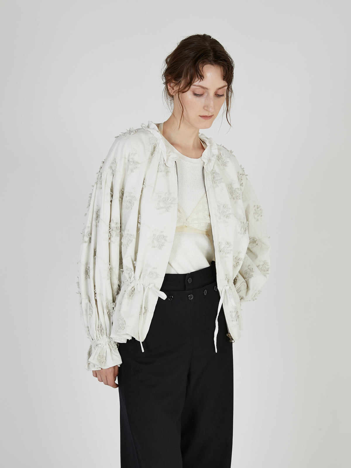 3D embroidery corduroy blouson|WHITE