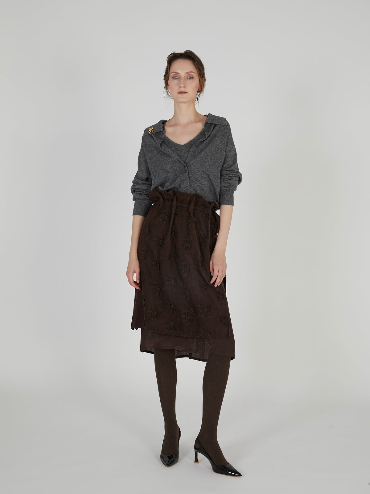 slow off knit top|GRAY