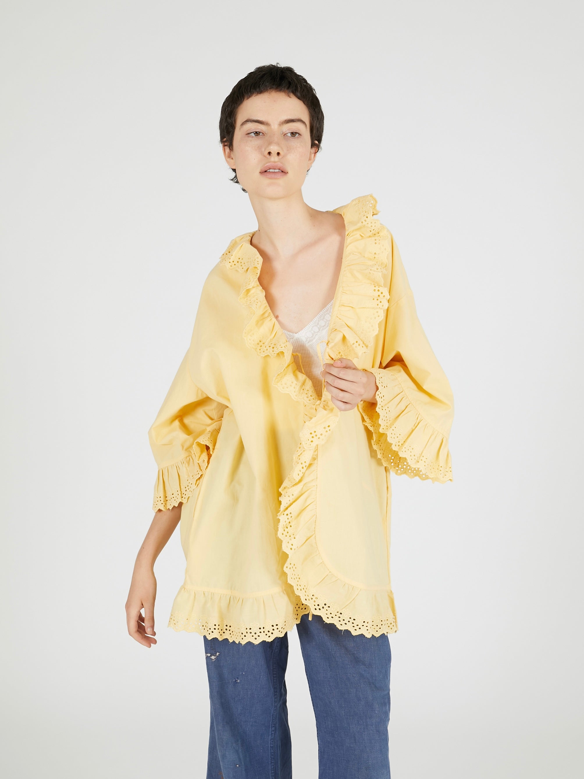 frill gawn blouse|BEIGE