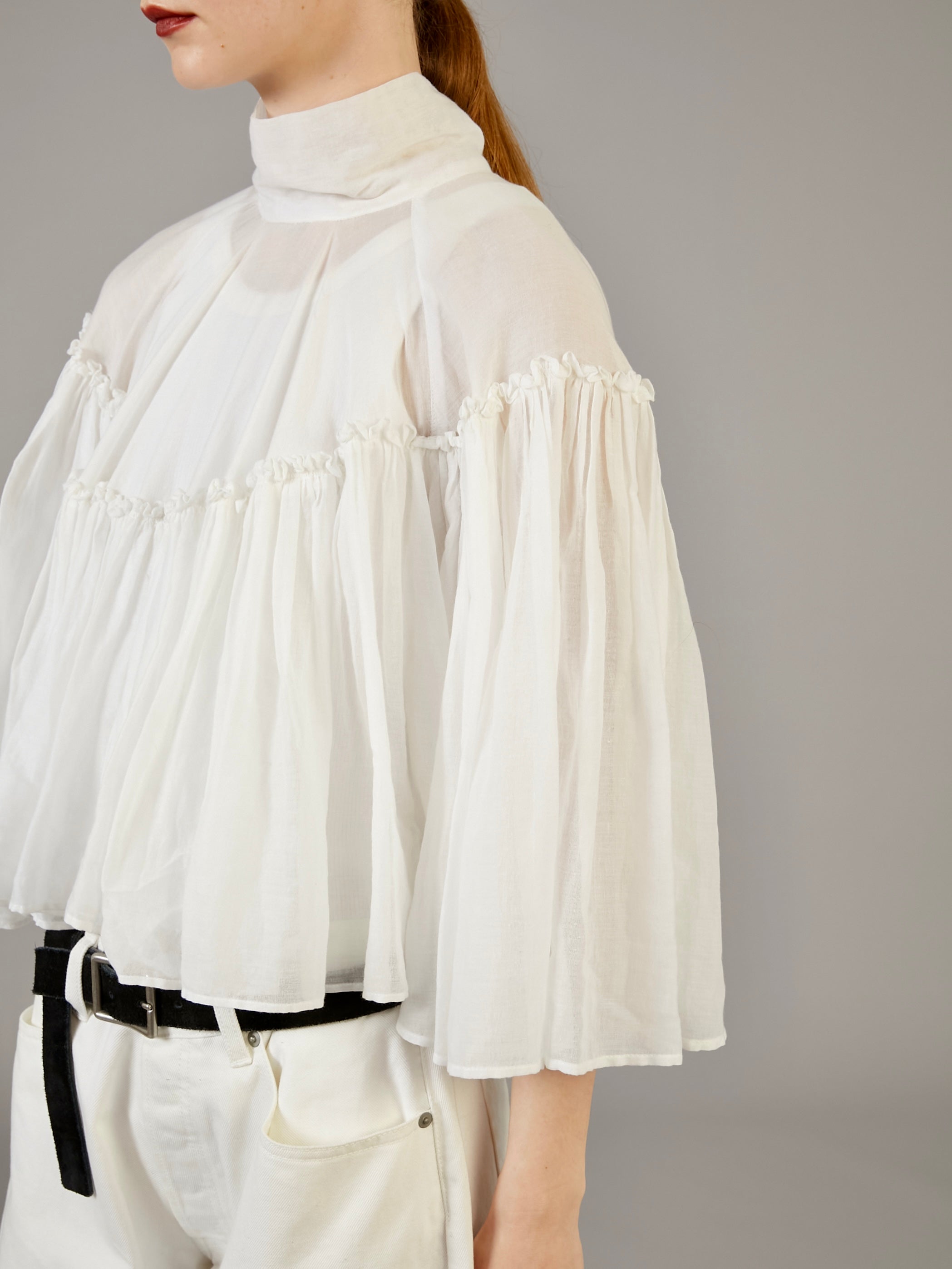 sheer poncho blouse | WHITE