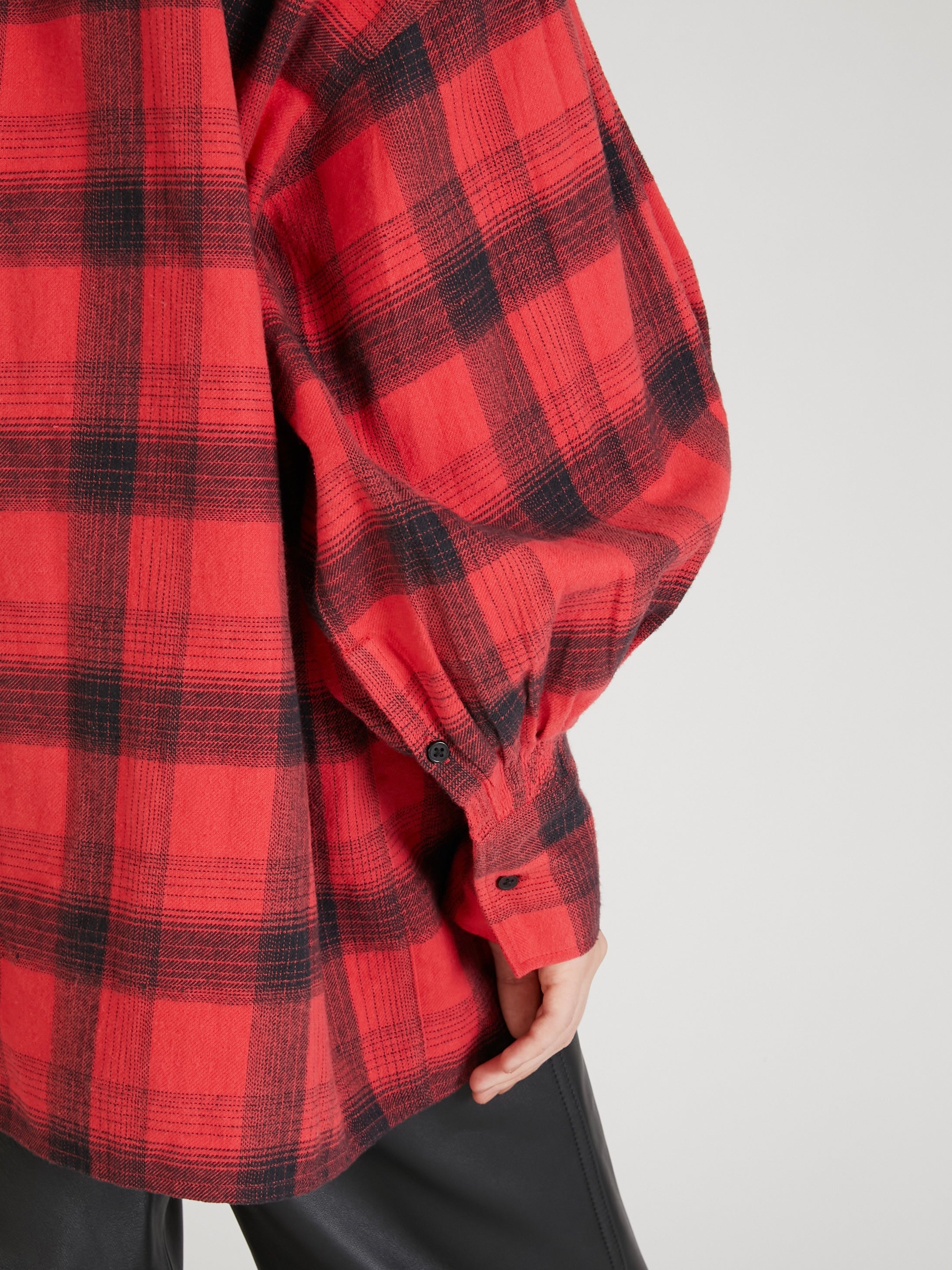 nel check ruffle blouse|RED