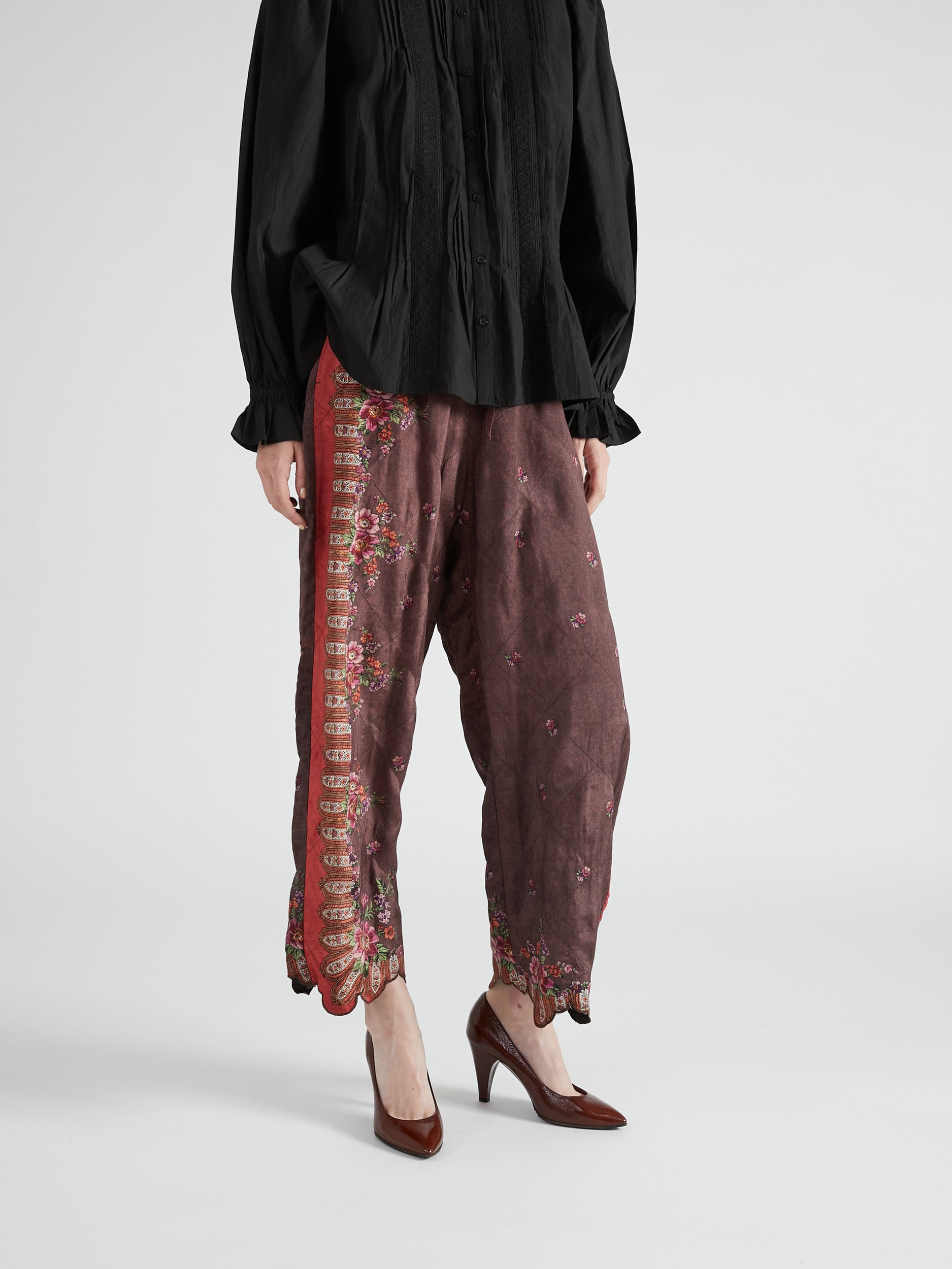 pattern quilt pants|RED