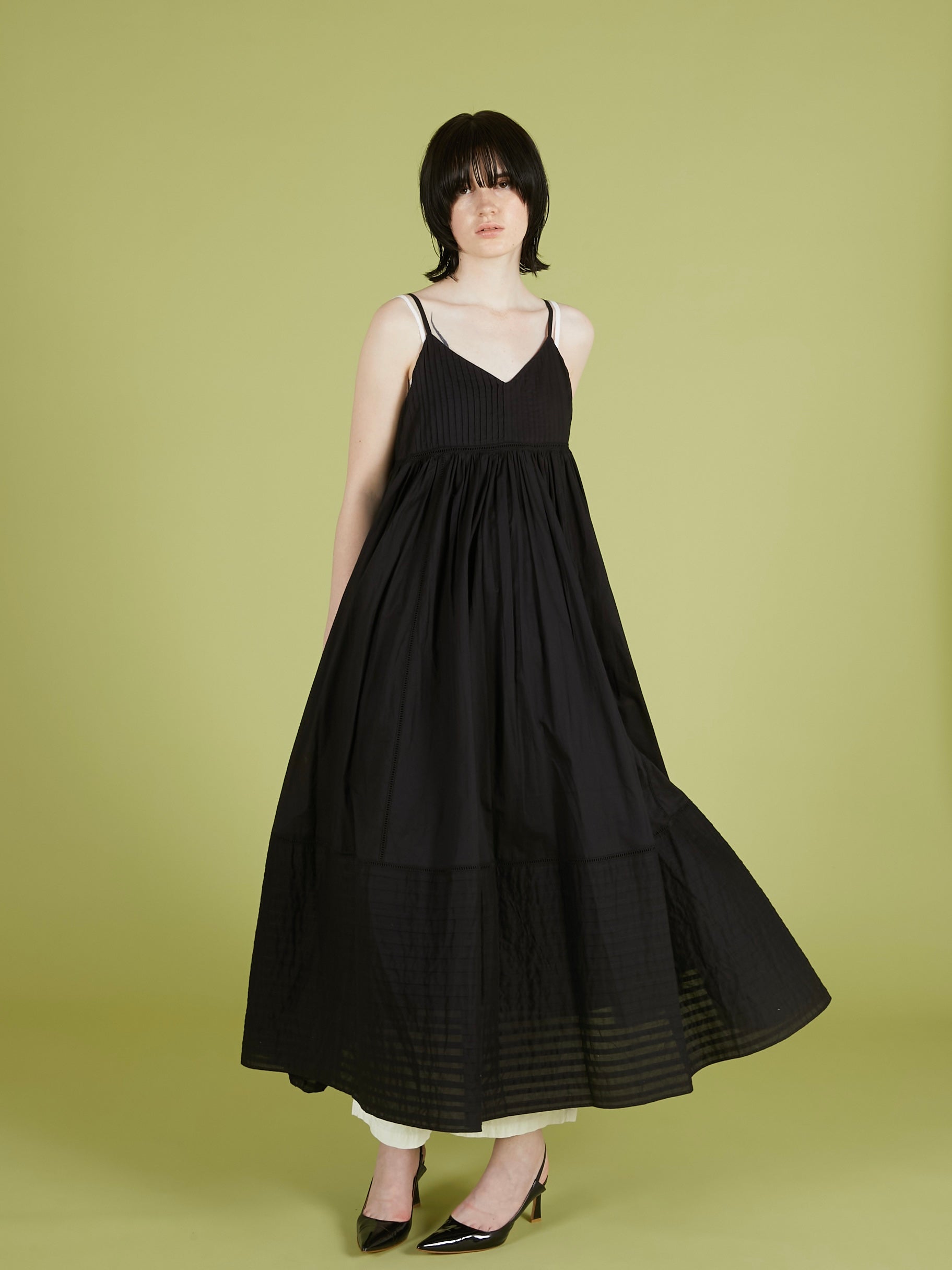 pintuck lace cami onepiece|BLACK