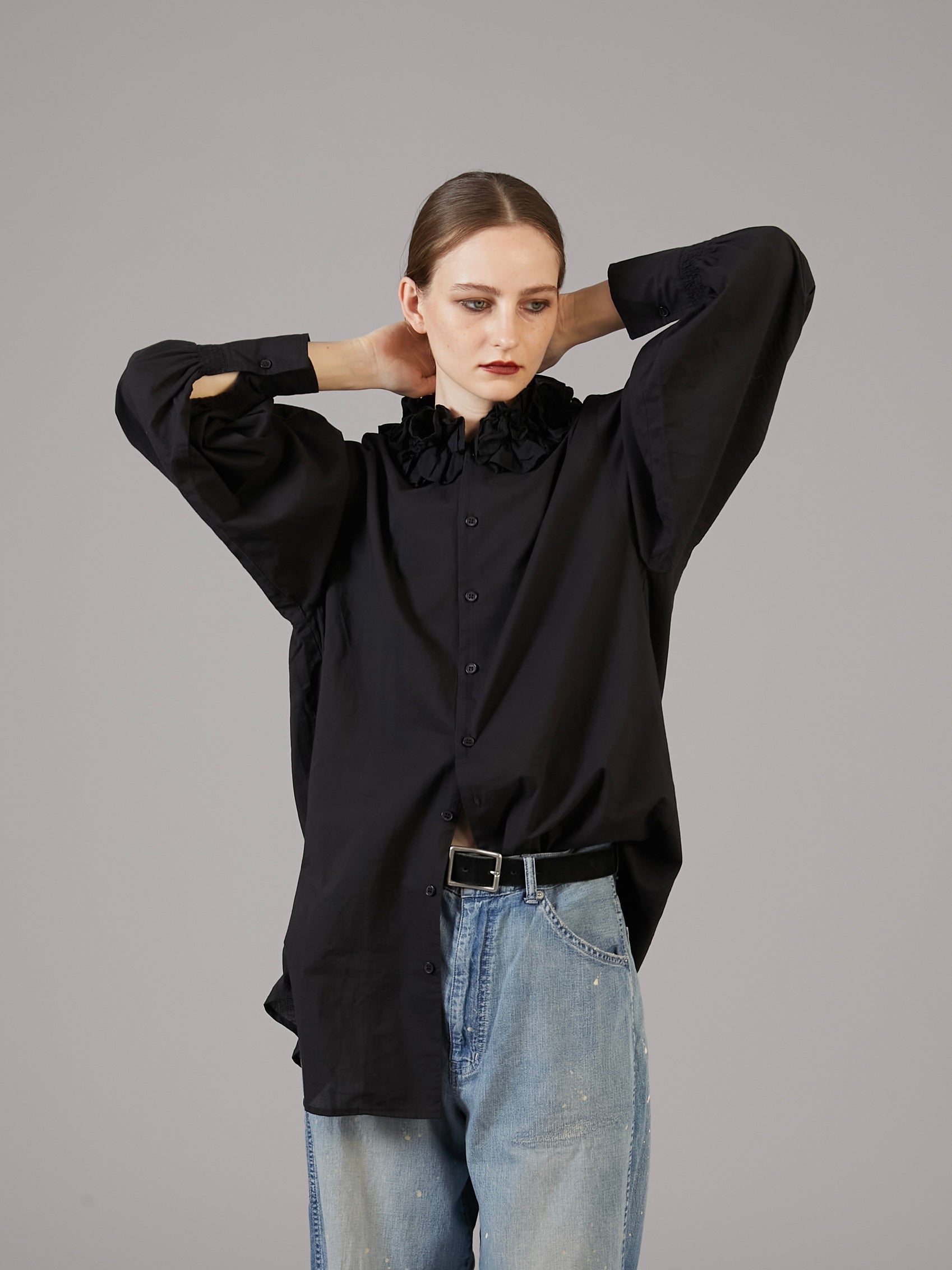 cotton frill collar shirts │ BLACK