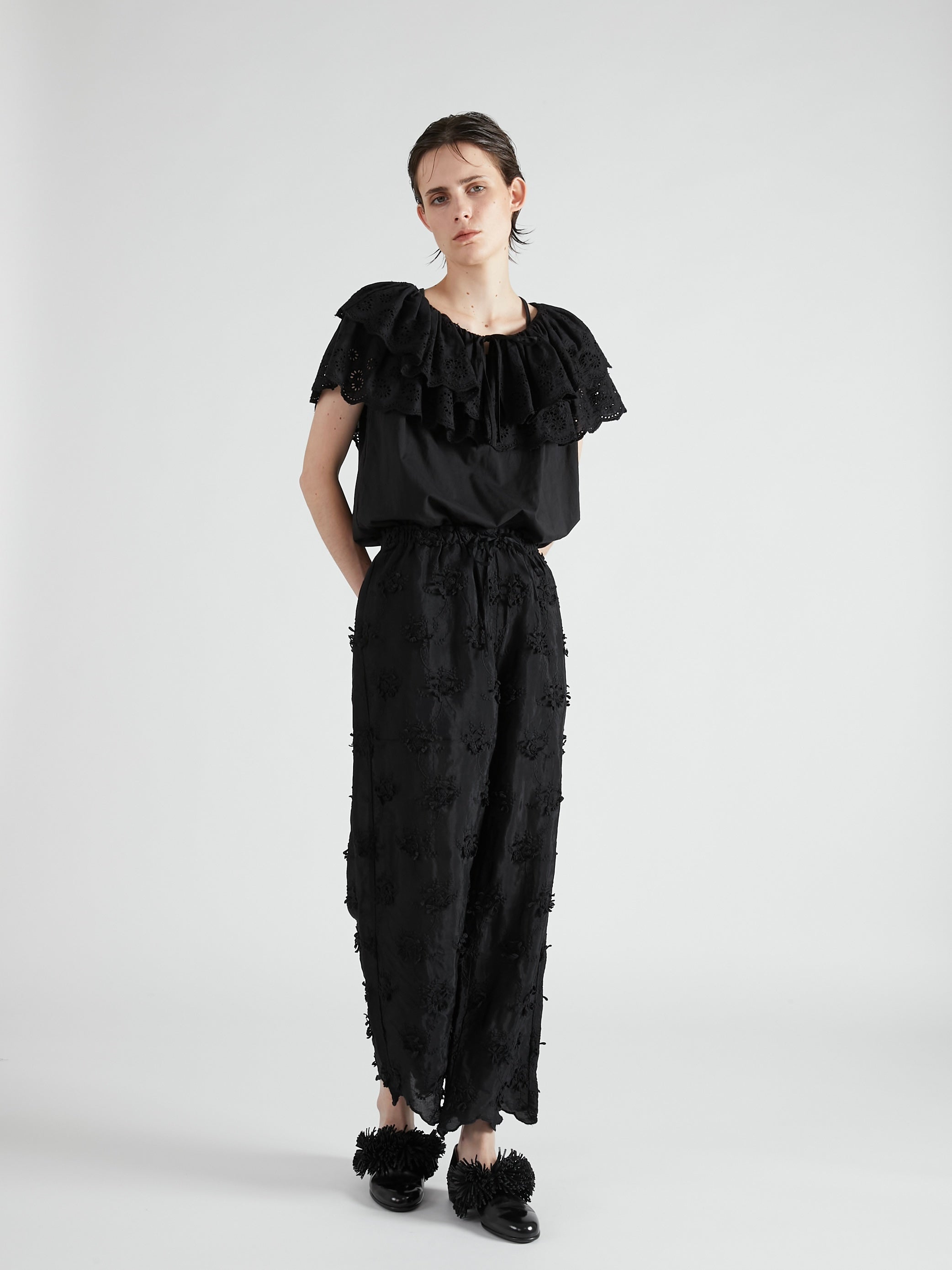 cutwork embroidery blouse|BLACK