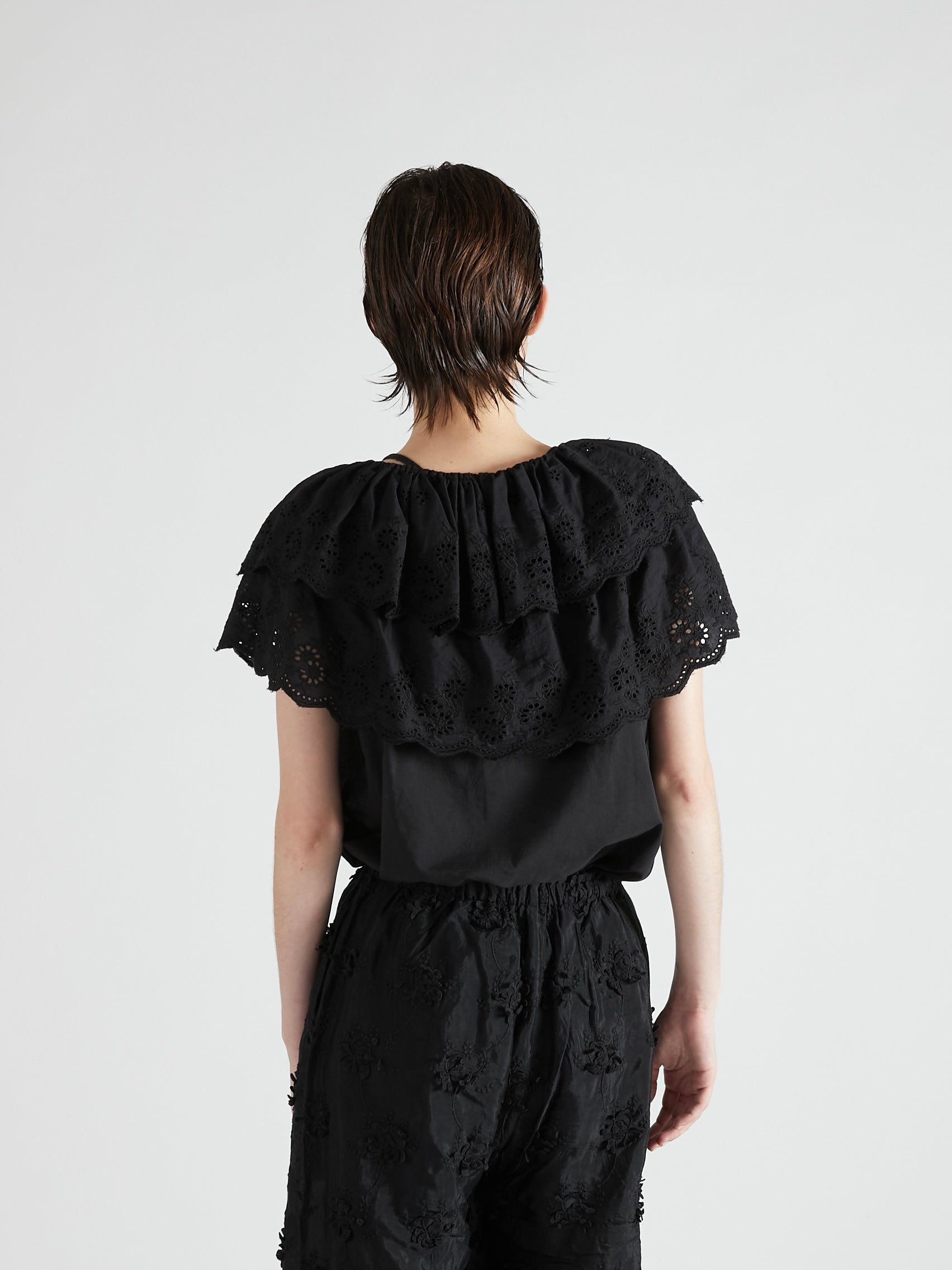 cutwork embroidery blouse|BLACK