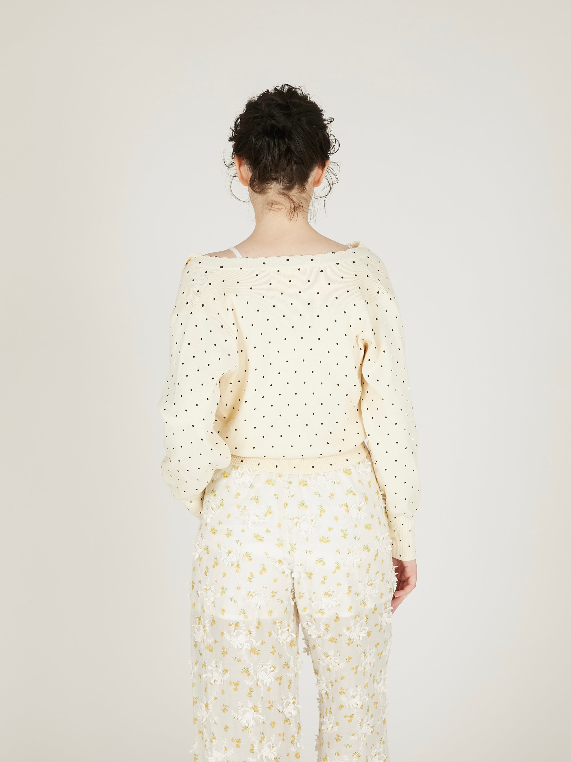 flower Jacquard dot cardigan|IVORY