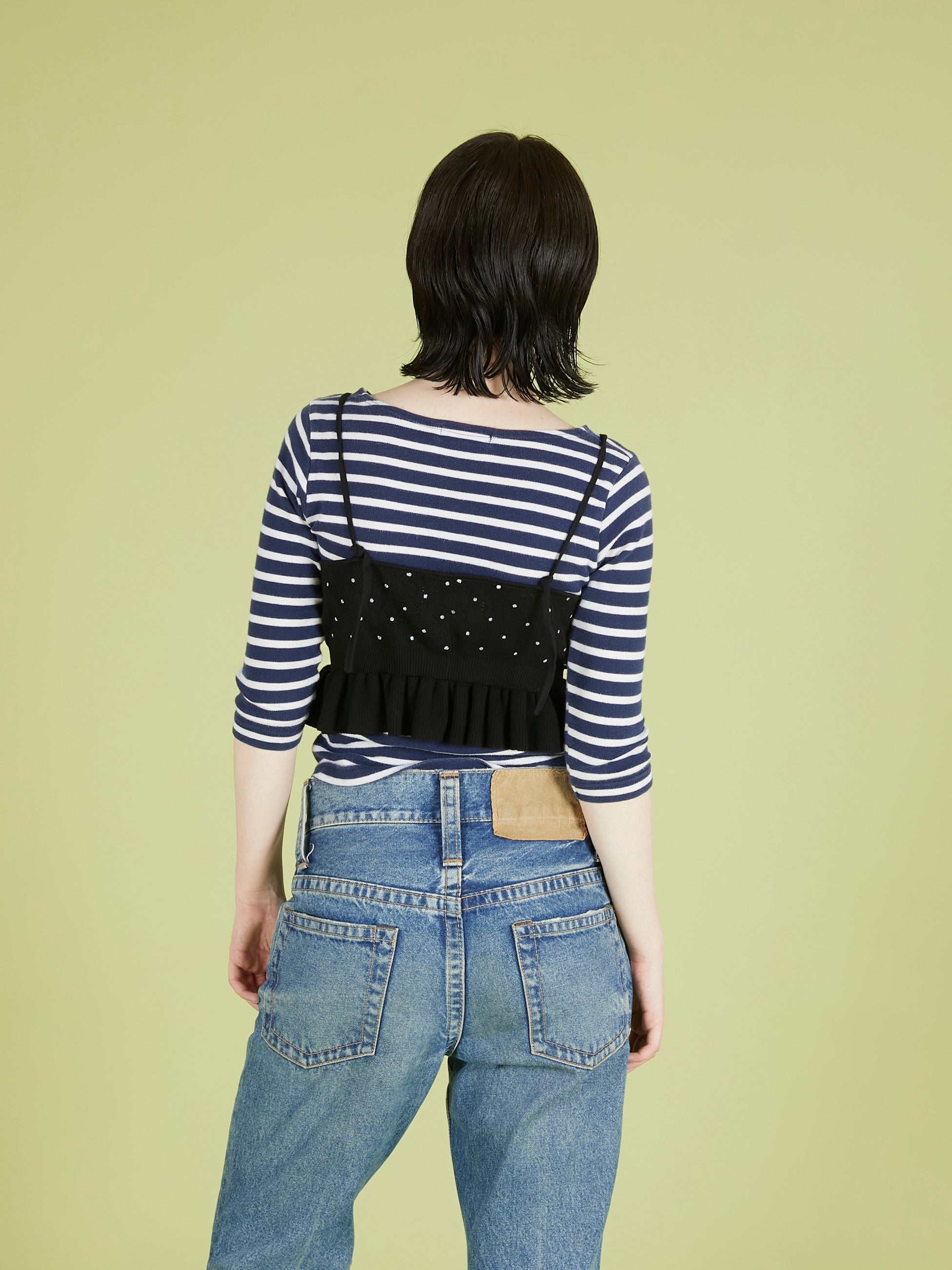 flower Jacquard dot camisole|BLACK