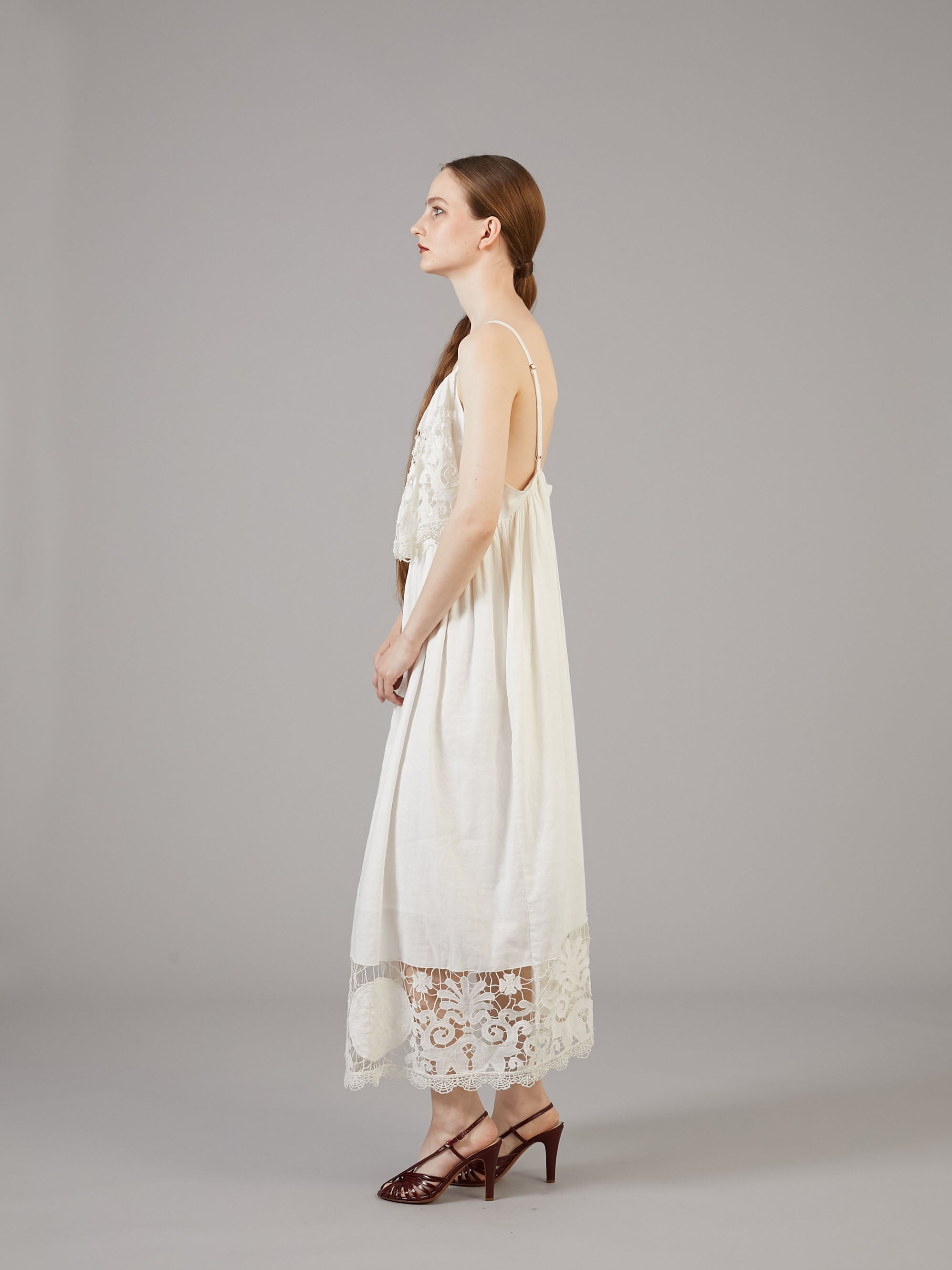 linen cotton motif lace cami dress | WHITE
