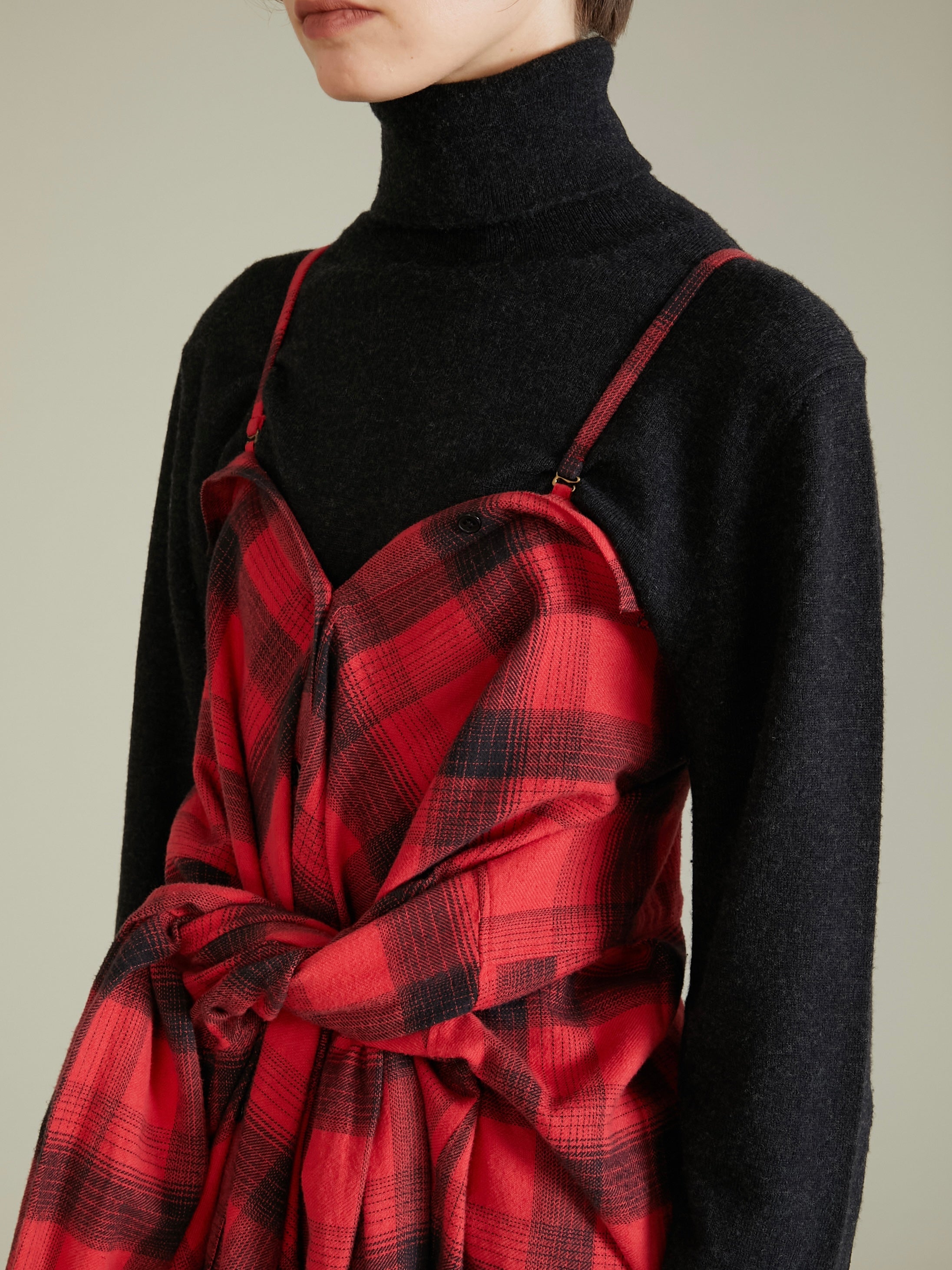 nel check shirt bustier|RED